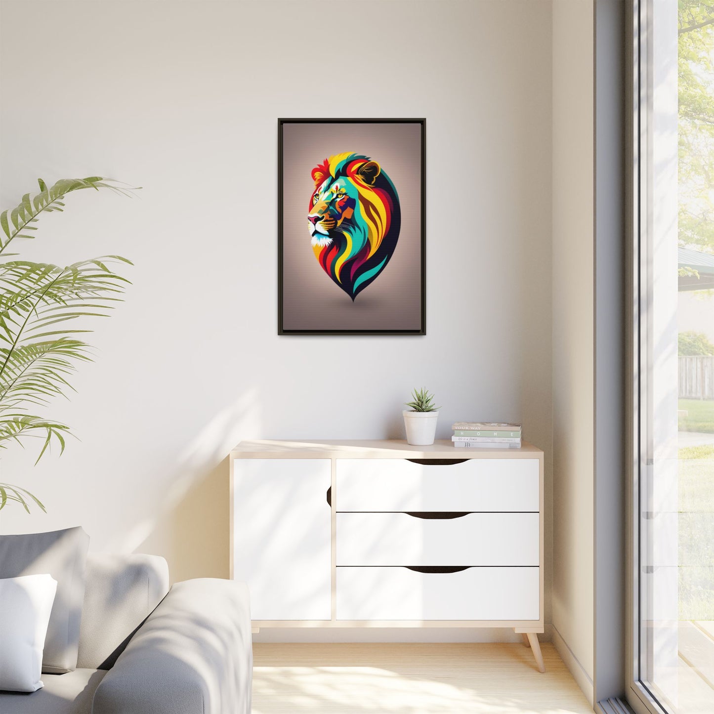 Vibrant Lion Canvas Wall Art, Framed Art Print, Colorful Animal Decor, Living Room Art, Unique Gift Idea