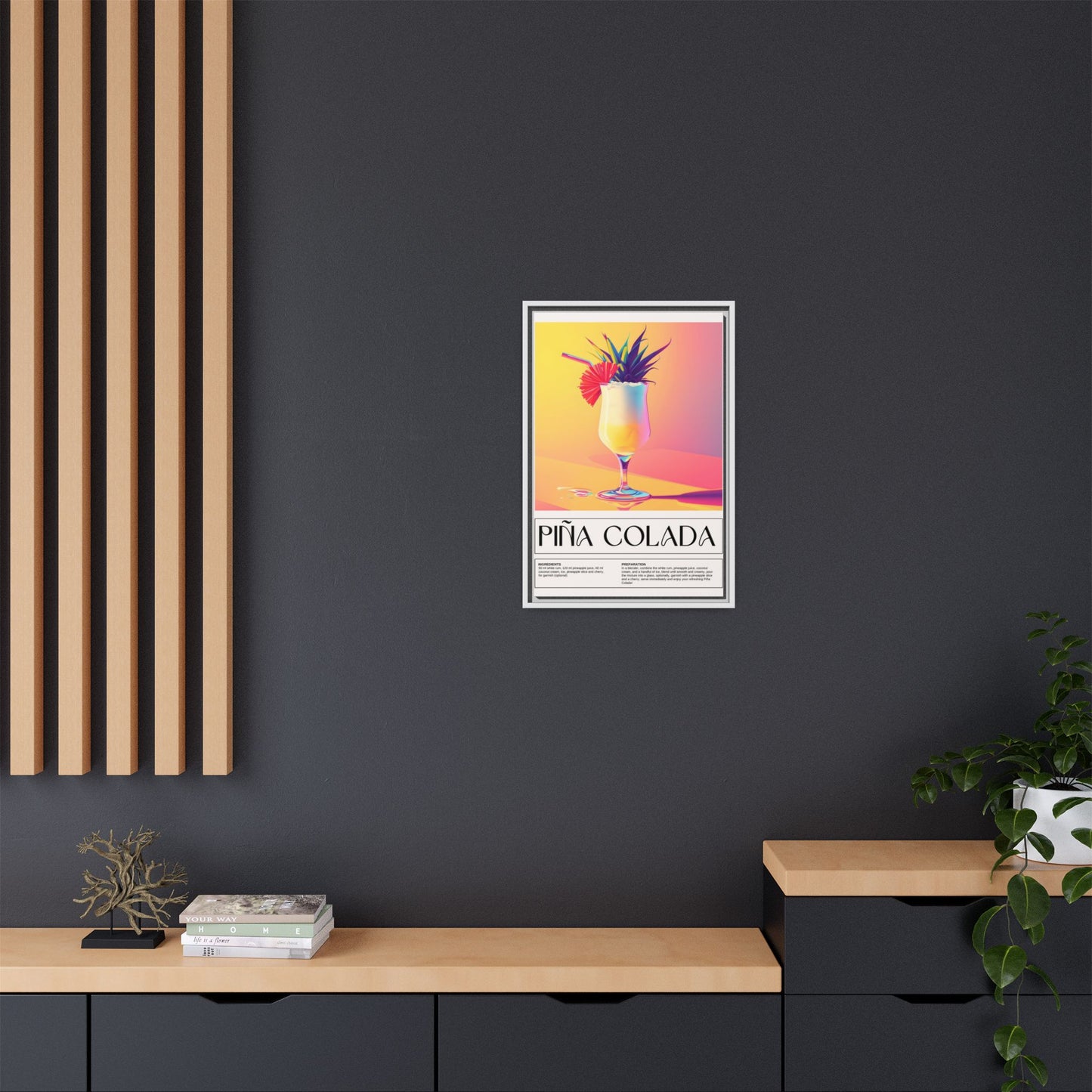 Piña Colada Art Print, Tropical Wall Decor, Summer Vibes Framed Canvas, Cocktail Lover Gift, Home Bar Decoration