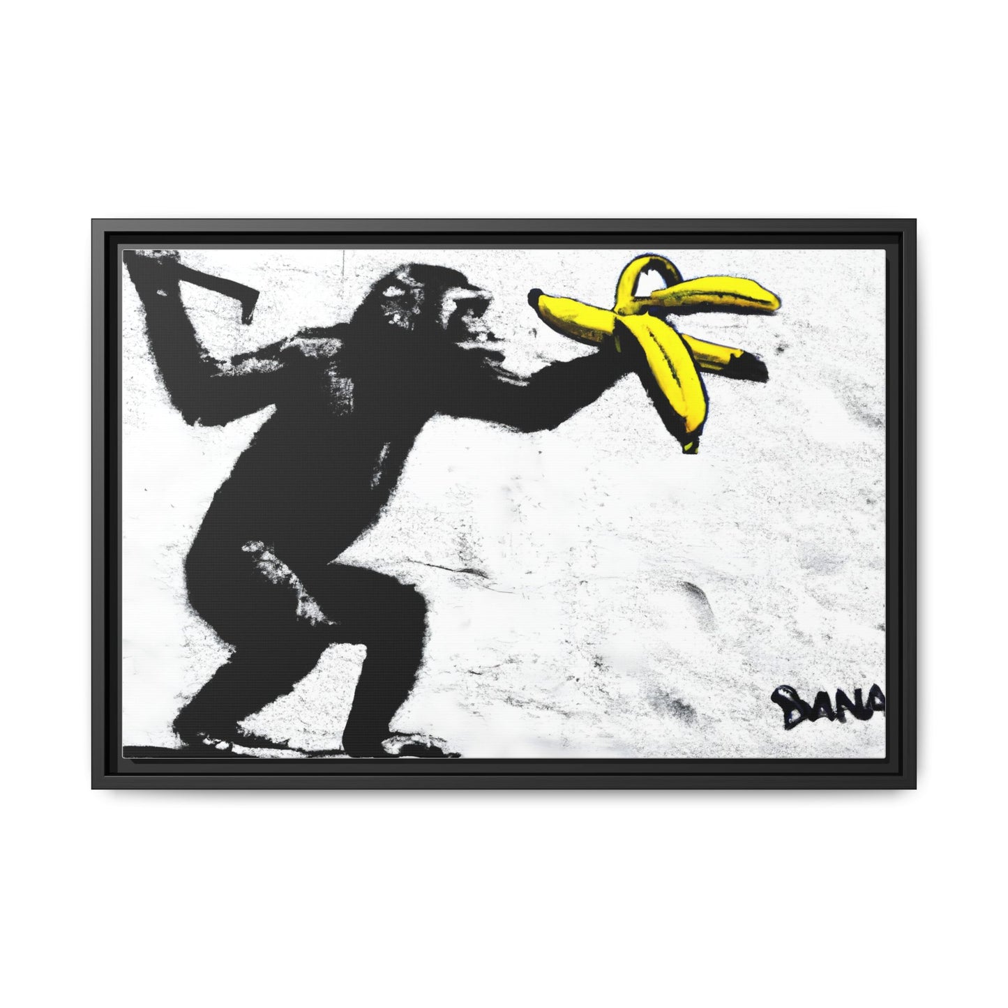 Framed Canvas Art - Playful Monkey with Bananas | Whimsical Wall Decor for Home & Office