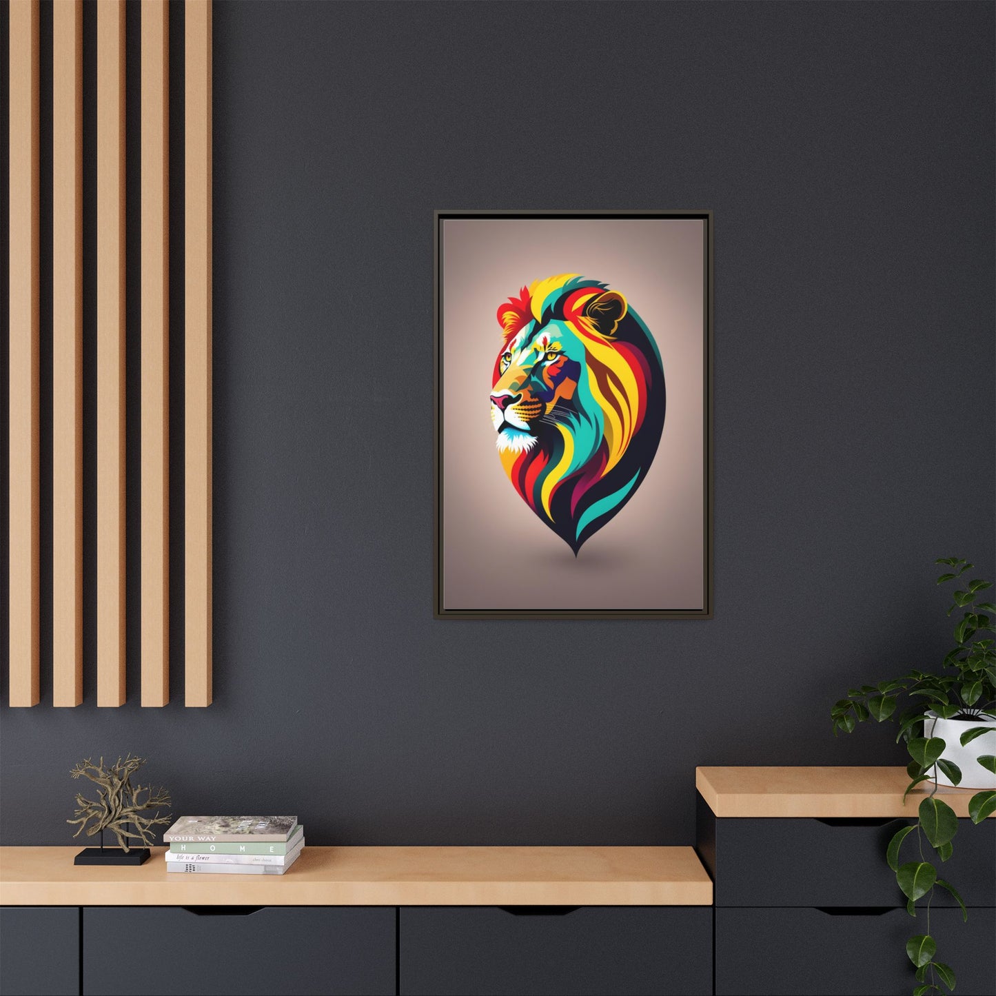 Vibrant Lion Canvas Wall Art, Framed Art Print, Colorful Animal Decor, Living Room Art, Unique Gift Idea