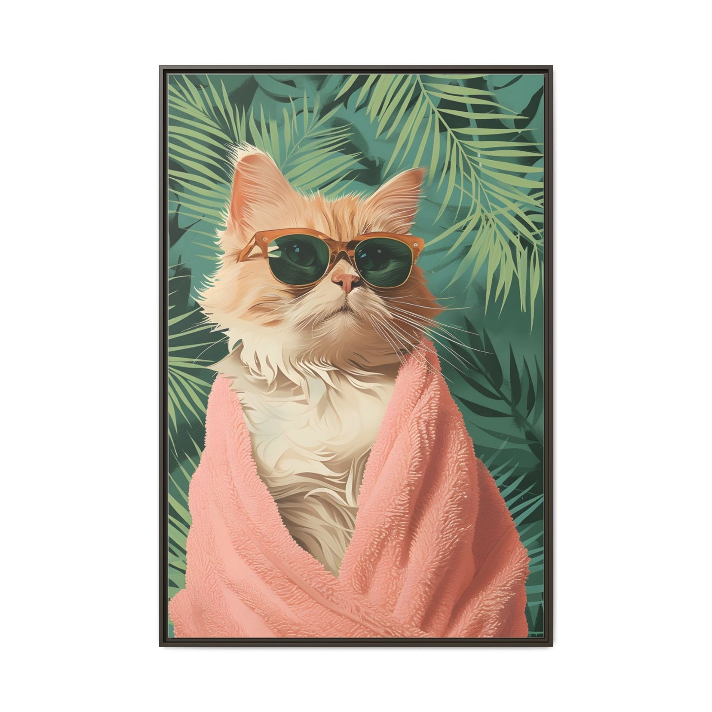 Framed Cat Art Print, Cool Cat Wall Decor, Tropical Vibe Home Decor, Fun Pet Lover Gift, Cute Animal Wall Art
