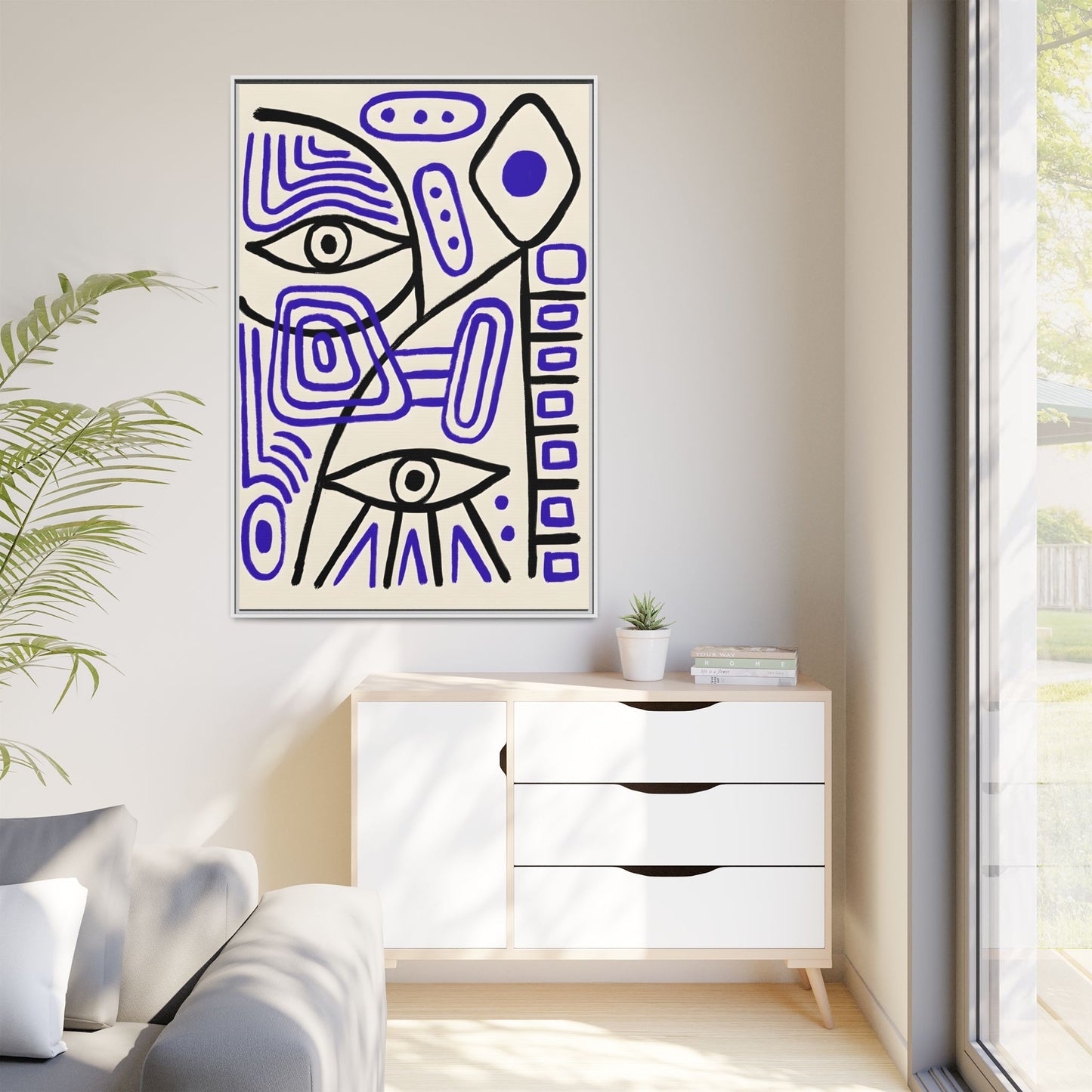 Abstract Line Art Canvas Print - Modern Black and Purple Framed Artwork