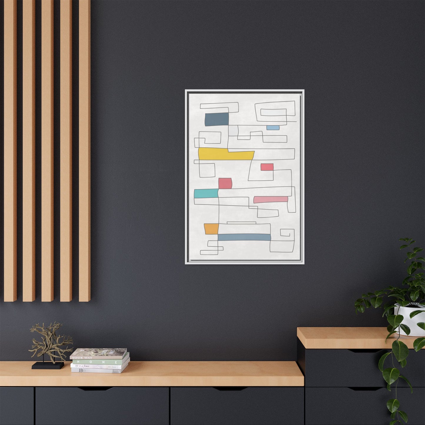 Abstract Line Art Framed Canvas - Modern Multi-Color Wall Decor