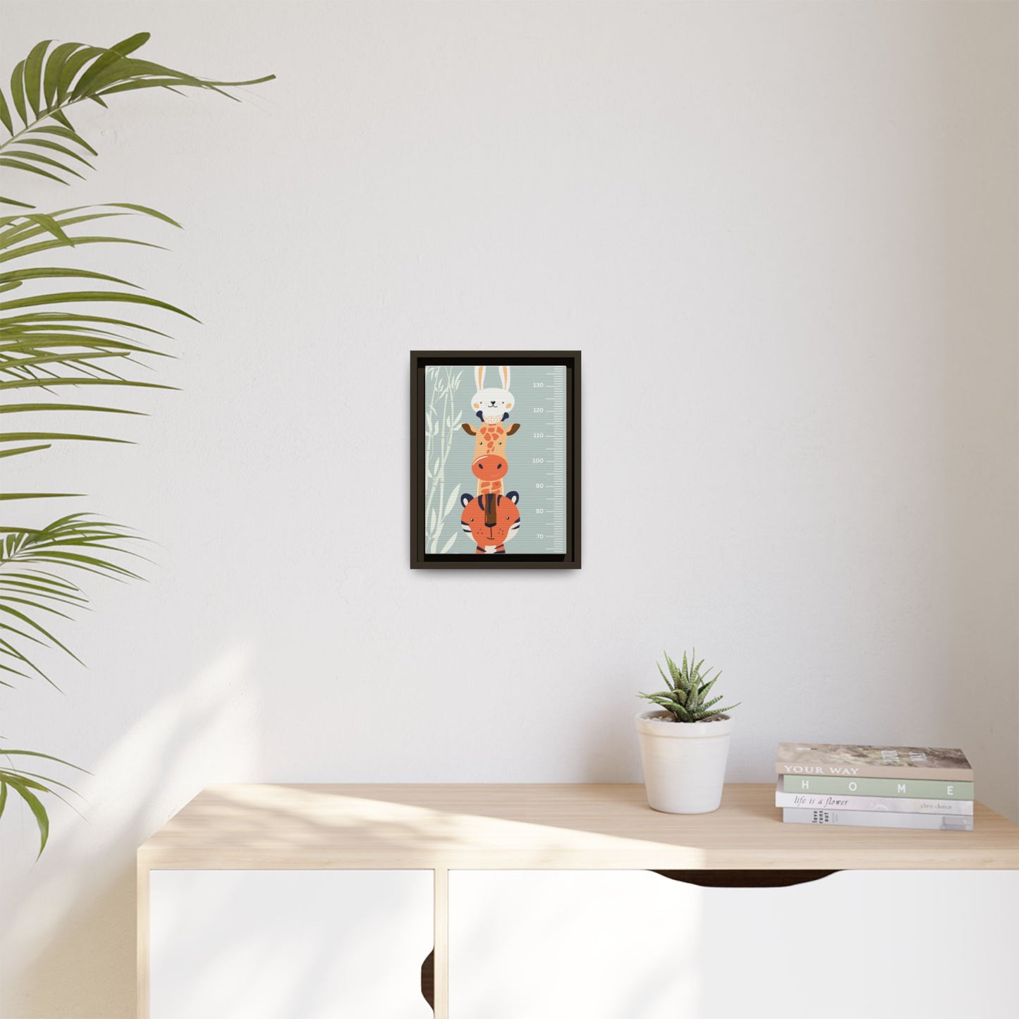 Cute Animal Growth Chart Wall Art, Framed Canvas, Kids Room Decor, Jungle Theme, Baby Shower Gift, Nursery Decoration