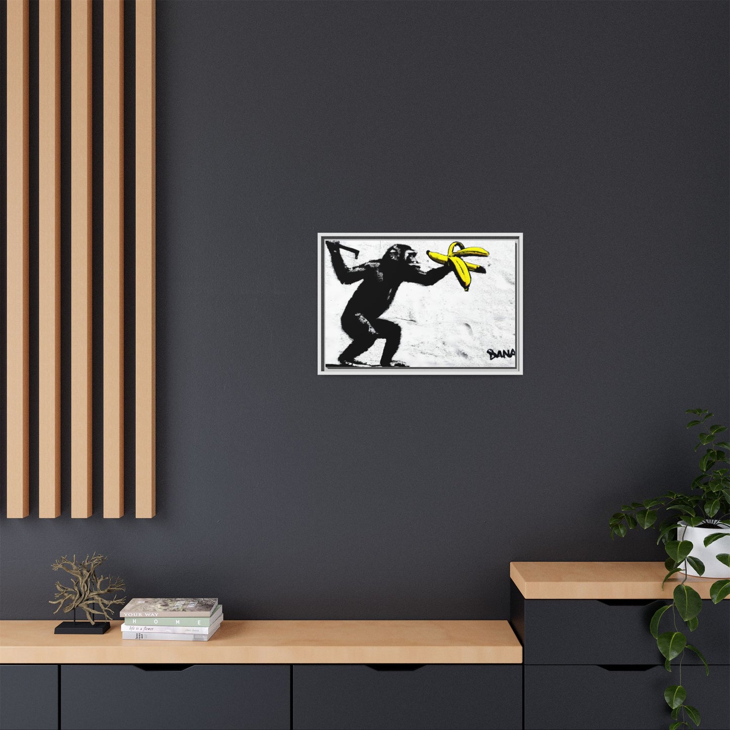 Framed Canvas Art - Playful Monkey with Bananas | Whimsical Wall Decor for Home & Office