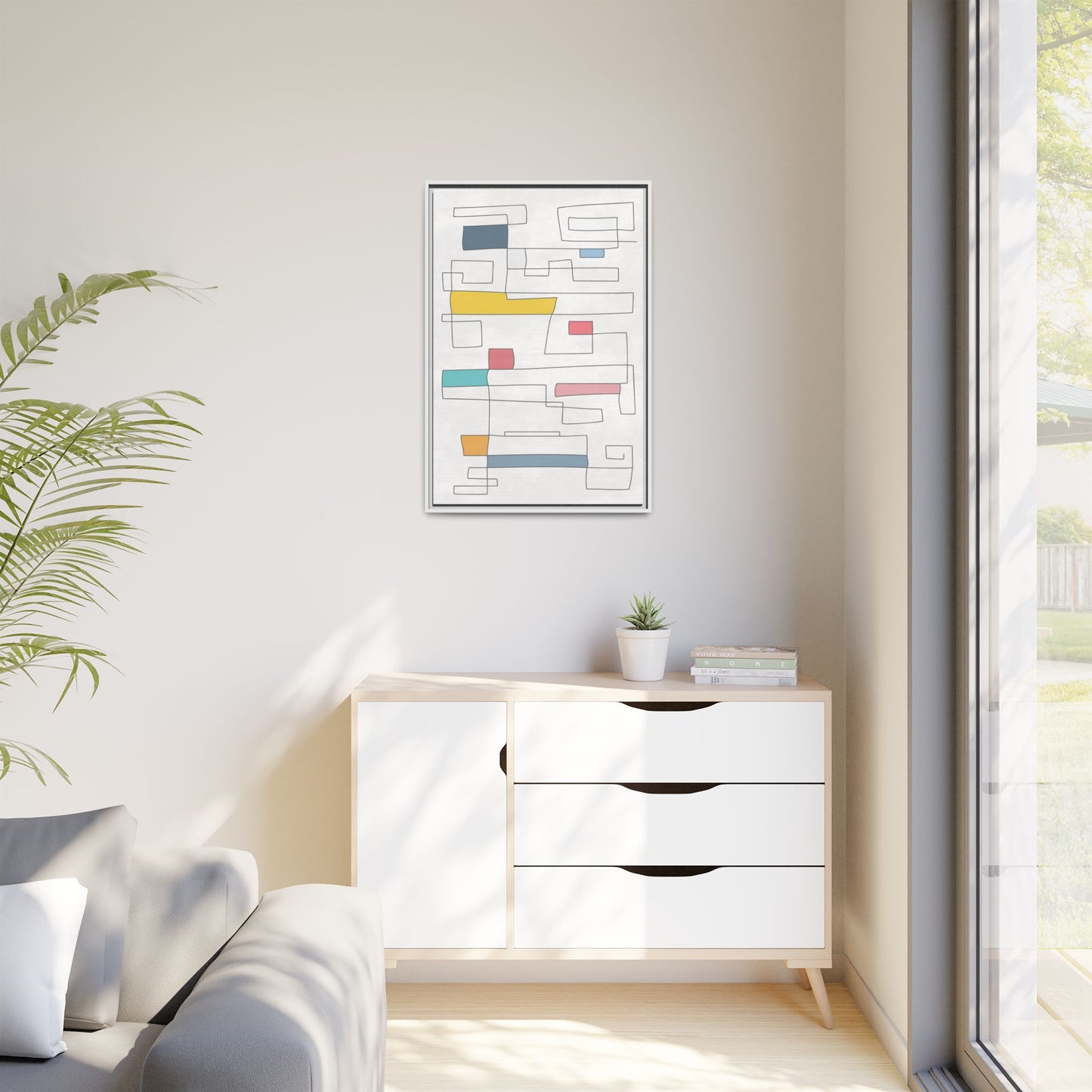 Abstract Line Art Framed Canvas - Modern Multi-Color Wall Decor