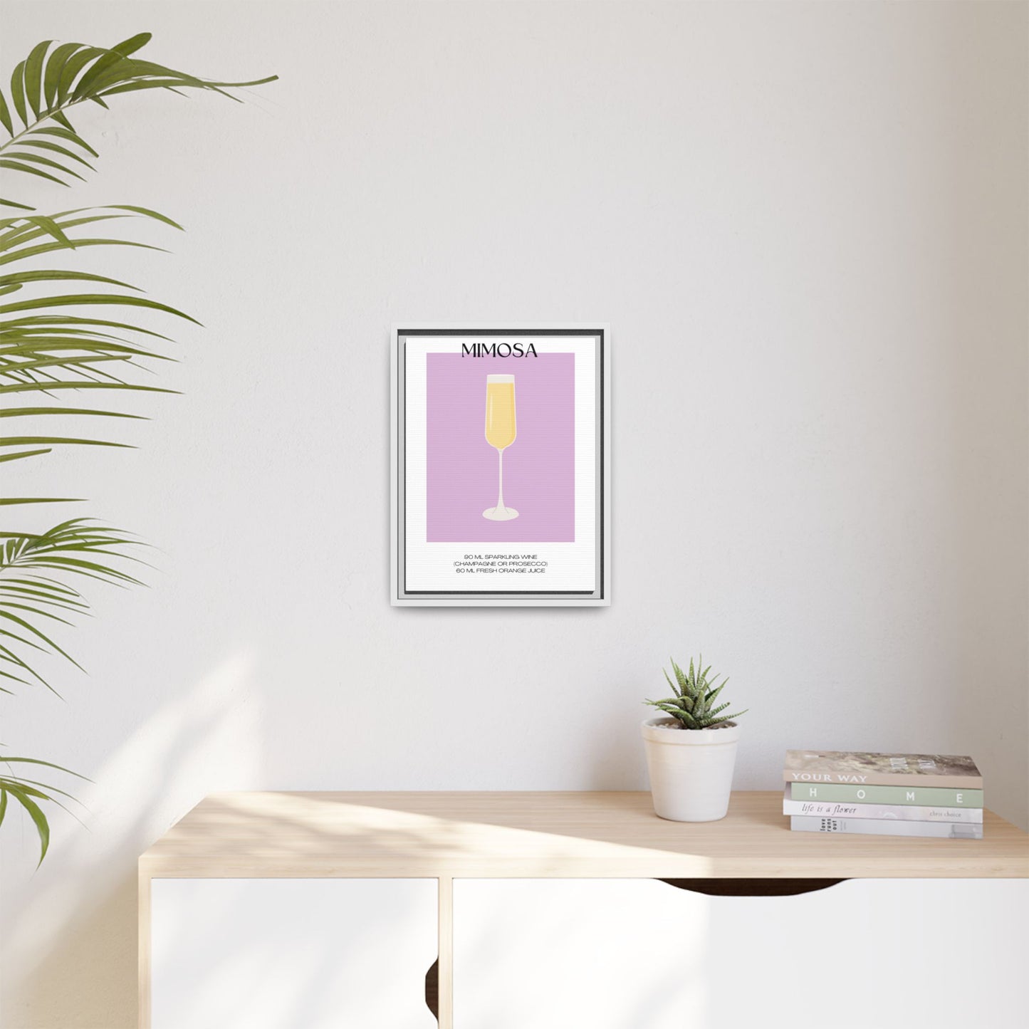 Mimosa Recipe Canvas Wall Art, Framed Home Decor, Kitchen Wall Art, Brunch Decoration, Gift for Foodies, Modern Art Print