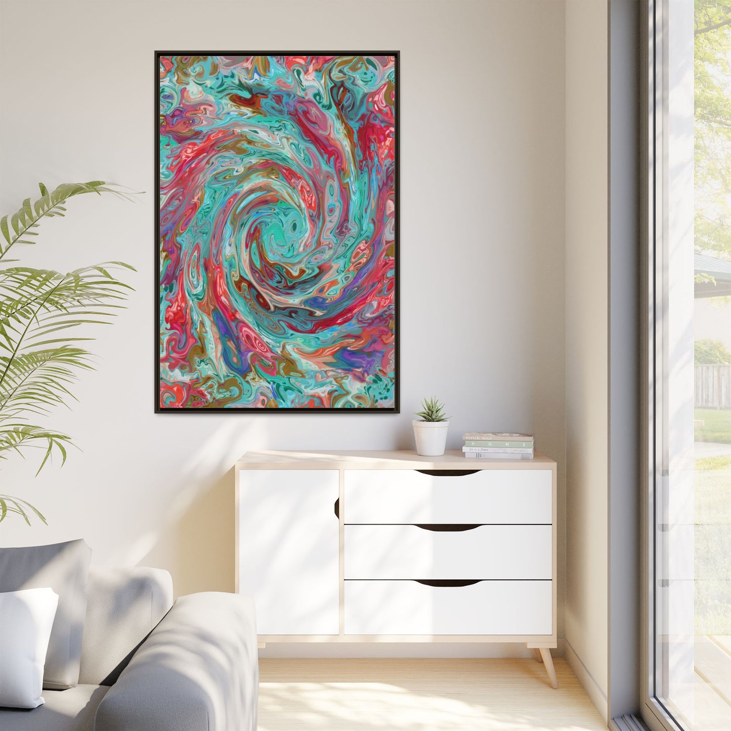 Vibrant Swirl Art Print - Multi-Color Framed Canvas Decor