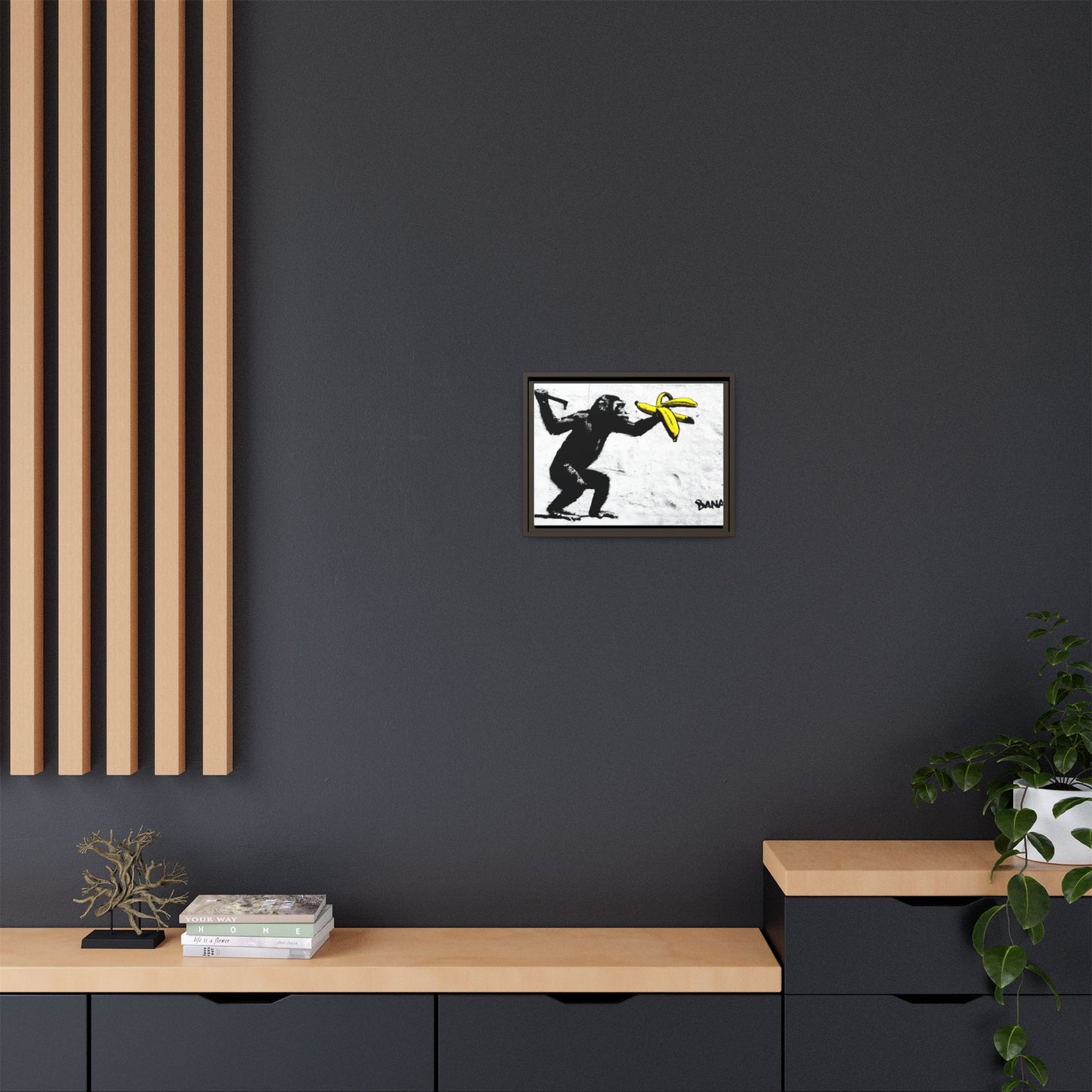 Framed Canvas Art - Playful Monkey with Bananas | Whimsical Wall Decor for Home & Office