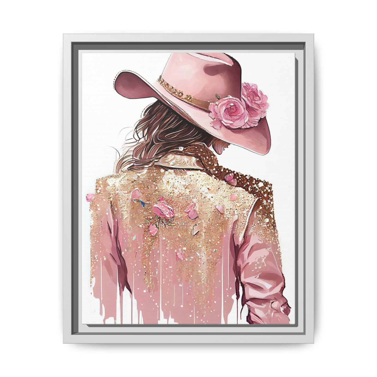 Western Chic Framed Canvas Art - Colorful Floral Cowboy Design