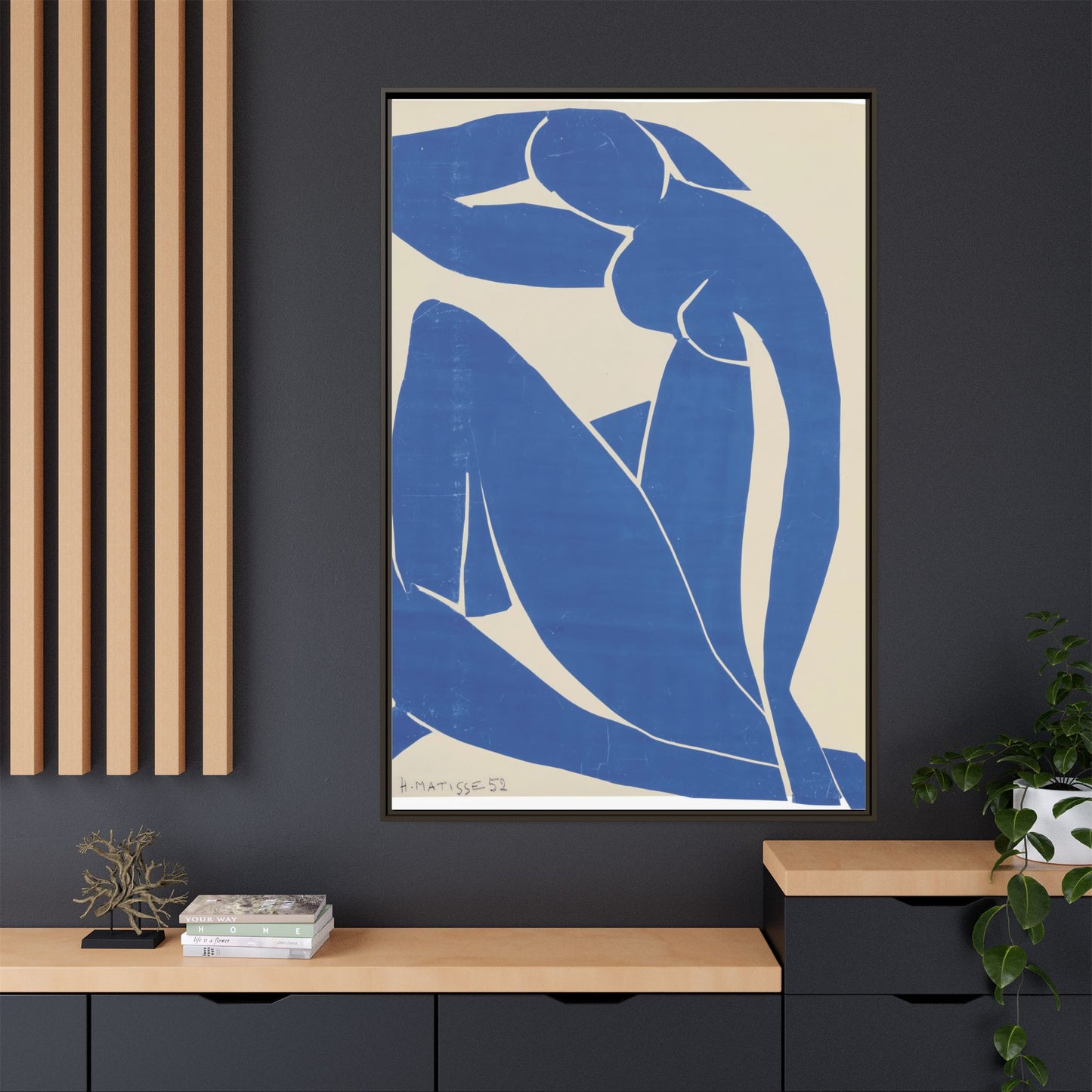 Contemporary Framed Canvas Art - Blue Abstract Figure, Modern Home Decor, Gift for Art Lovers, Stylish Wall Art, Feminine Vibe