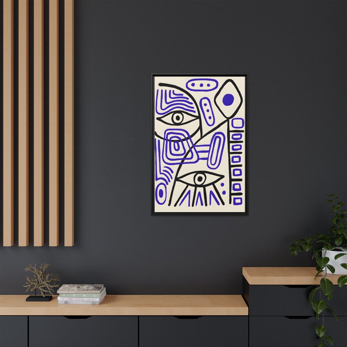 Abstract Line Art Canvas Print - Modern Black and Purple Framed Artwork