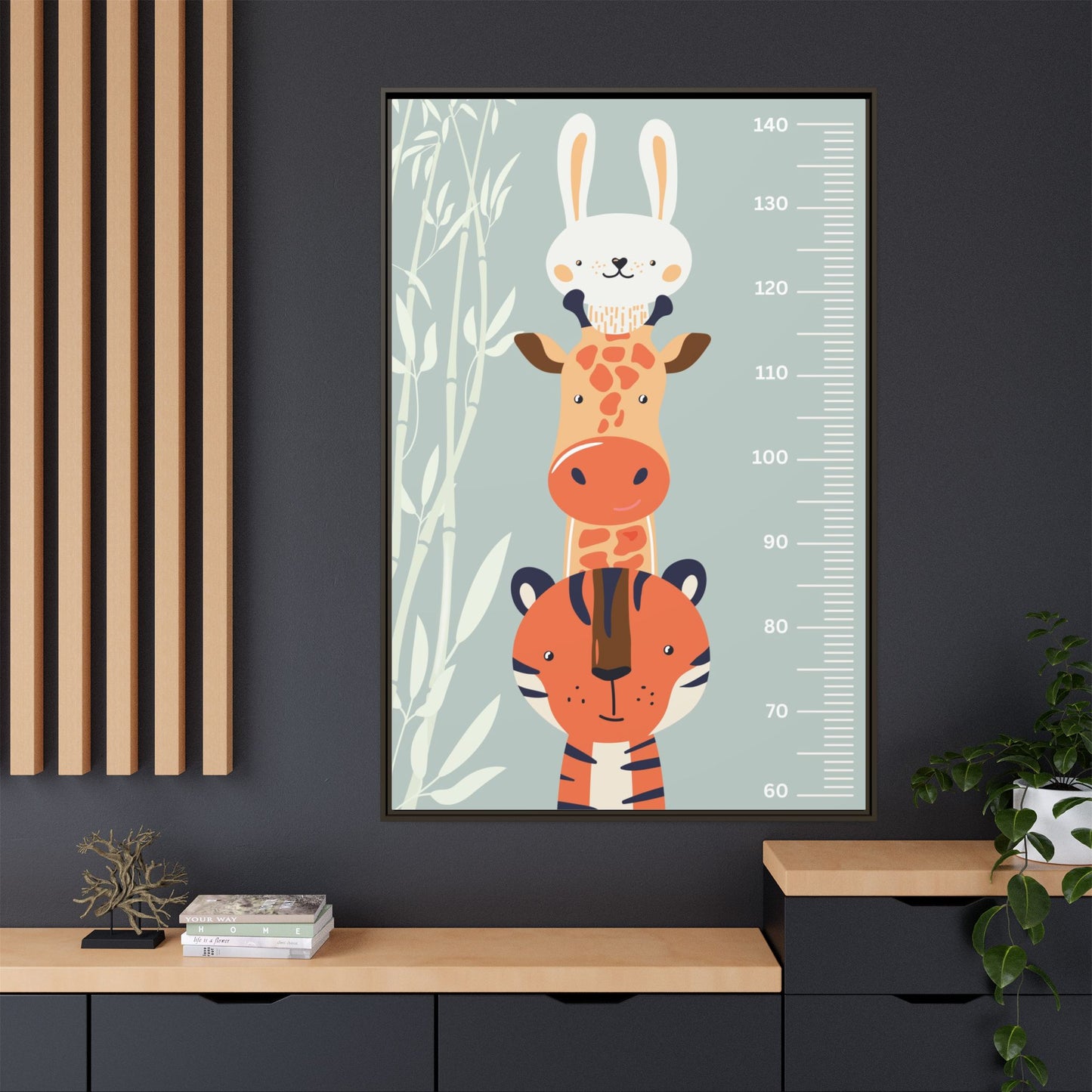 Cute Animal Growth Chart Wall Art, Framed Canvas, Kids Room Decor, Jungle Theme, Baby Shower Gift, Nursery Decoration