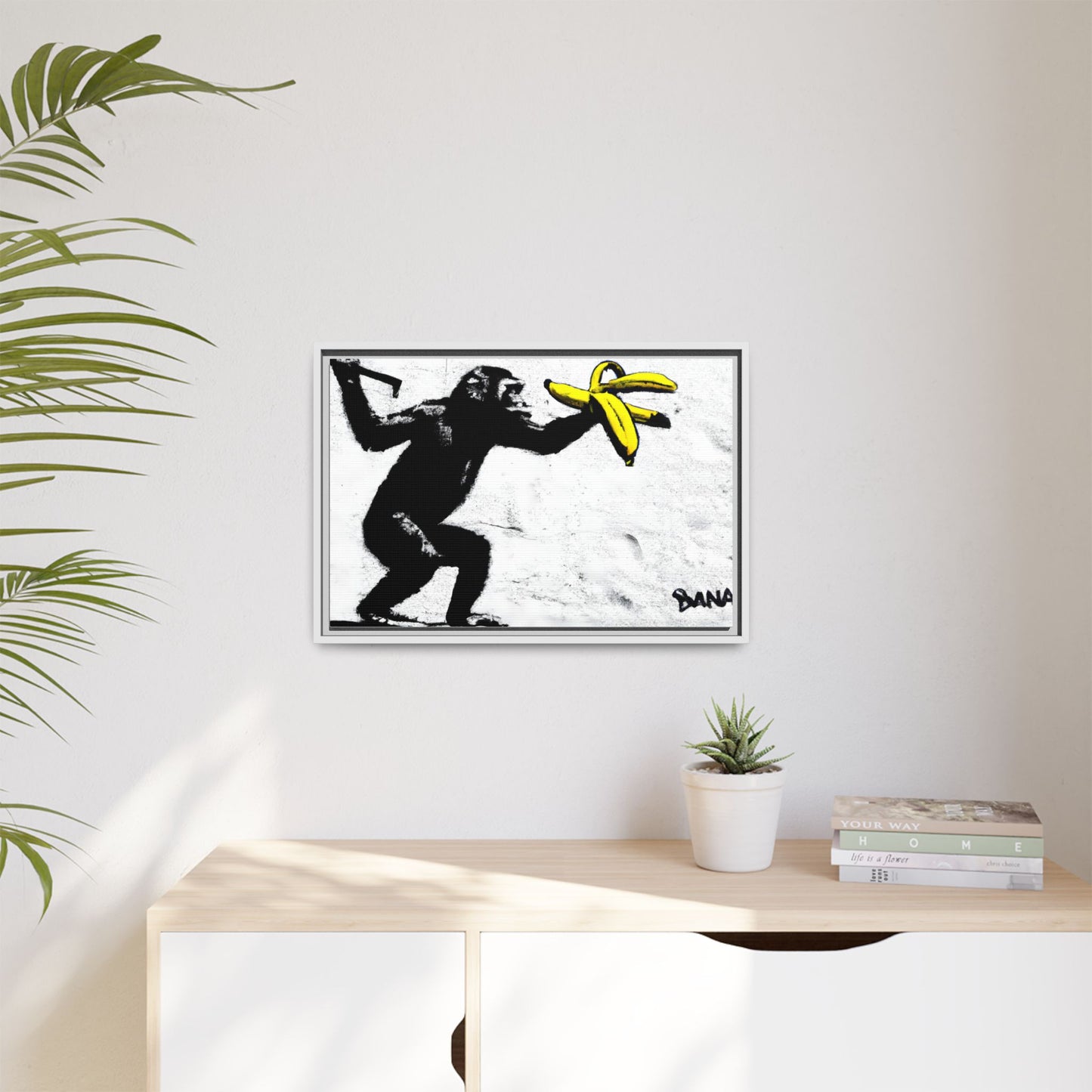 Framed Canvas Art - Playful Monkey with Bananas | Whimsical Wall Decor for Home & Office