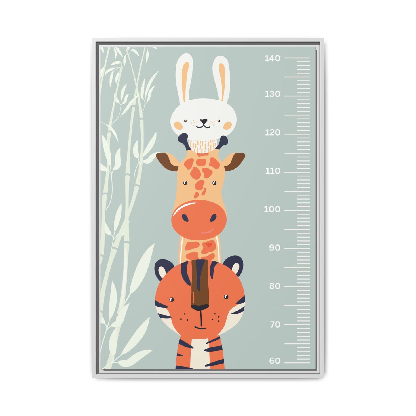 Cute Animal Growth Chart Wall Art, Framed Canvas, Kids Room Decor, Jungle Theme, Baby Shower Gift, Nursery Decoration
