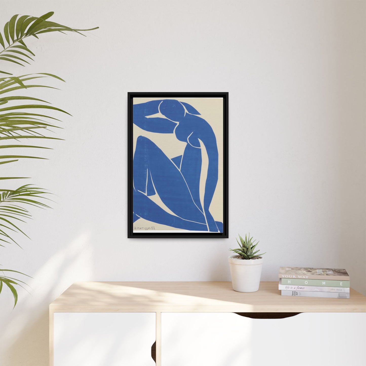 Contemporary Framed Canvas Art - Blue Abstract Figure, Modern Home Decor, Gift for Art Lovers, Stylish Wall Art, Feminine Vibe