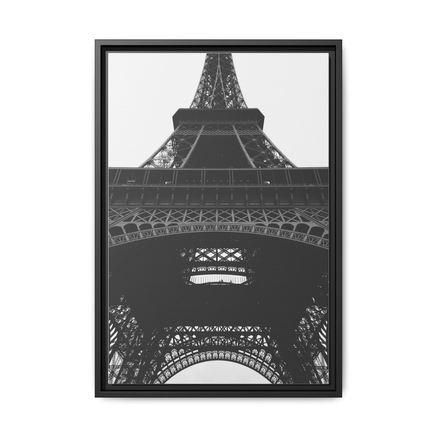 Eiffel Tower Matte Canvas Wall Art - Framed Black and White Decor
