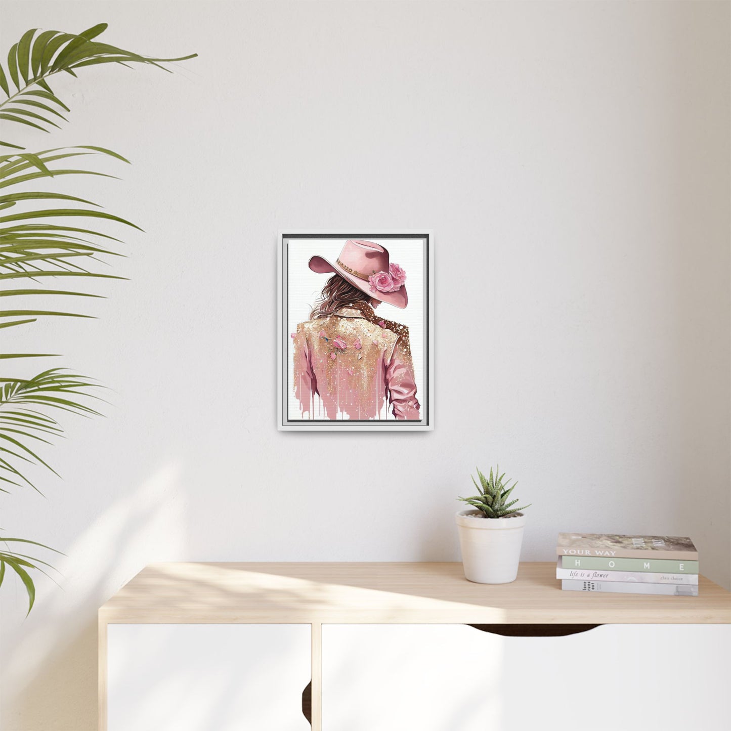 Western Chic Framed Canvas Art - Colorful Floral Cowboy Design