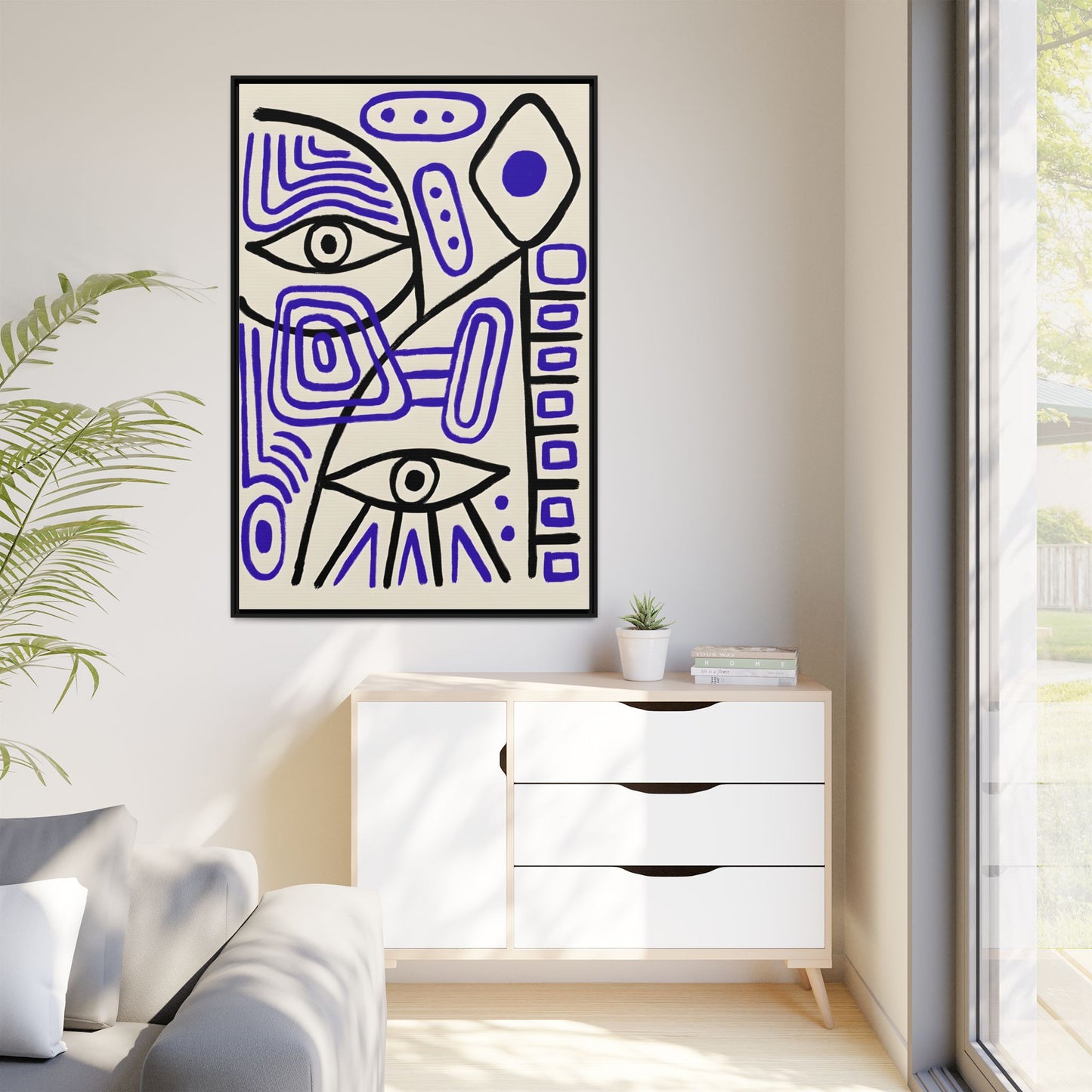 Abstract Line Art Canvas Print - Modern Black and Purple Framed Artwork