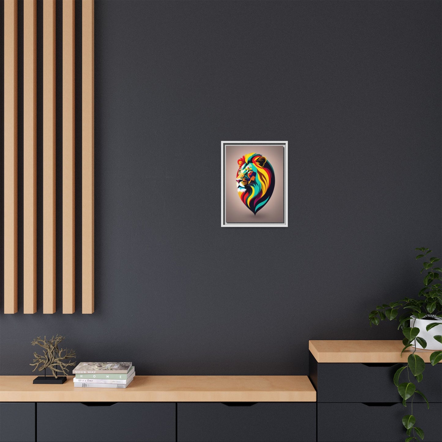 Vibrant Lion Canvas Wall Art, Framed Art Print, Colorful Animal Decor, Living Room Art, Unique Gift Idea