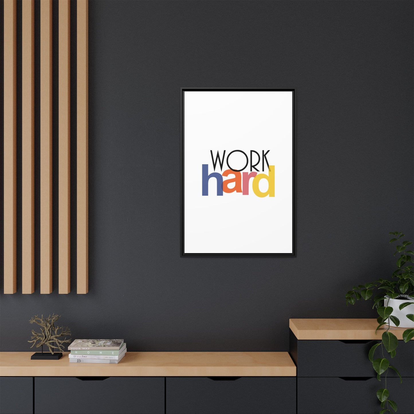 Framed Wall Art: Motivational 'WORK hard' Canvas Print | Office Decor, Gift for Student, Inspirational Wall Decor, Home Office Wall Art