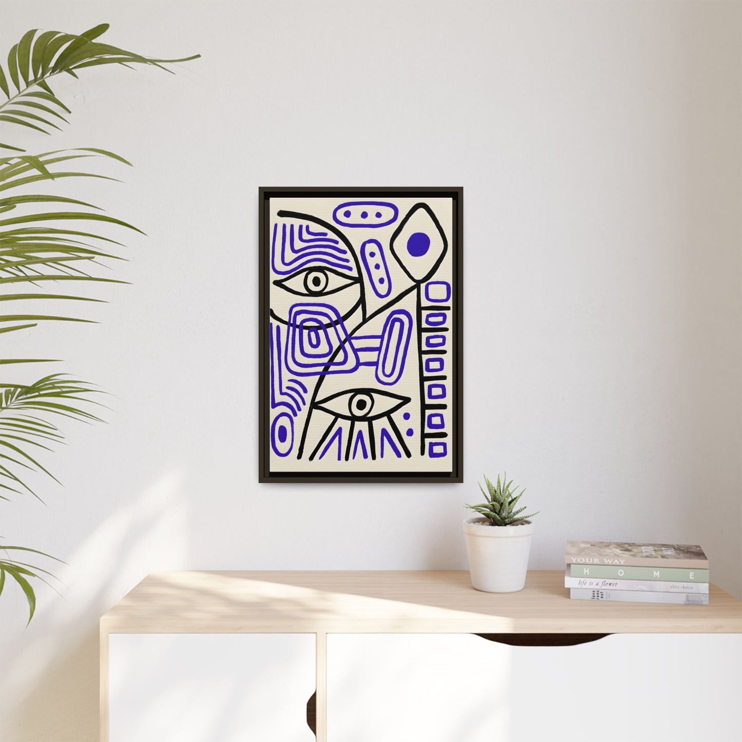 Abstract Line Art Canvas Print - Modern Black and Purple Framed Artwork