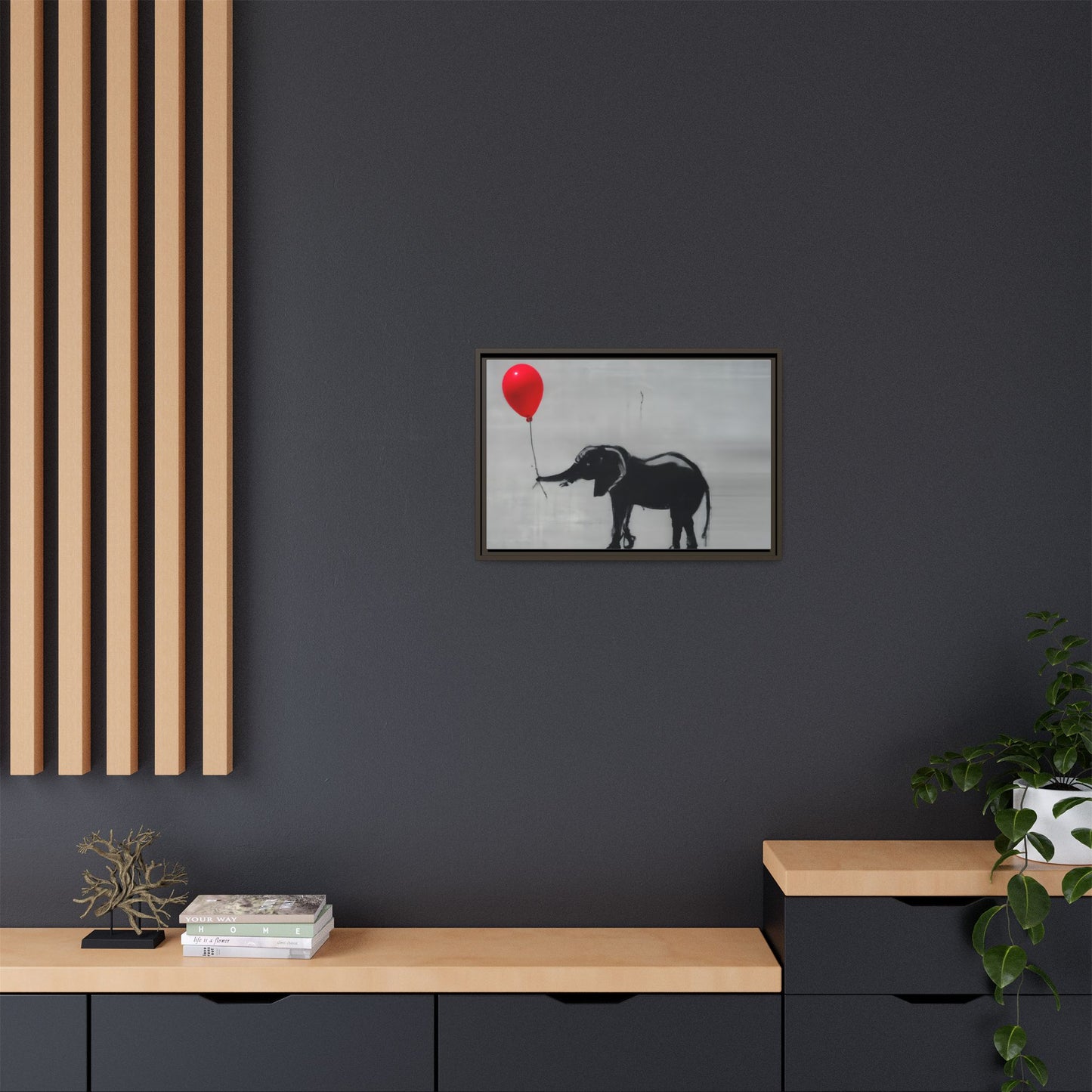 Framed Elephant Canvas Art - Playful Balloon Design