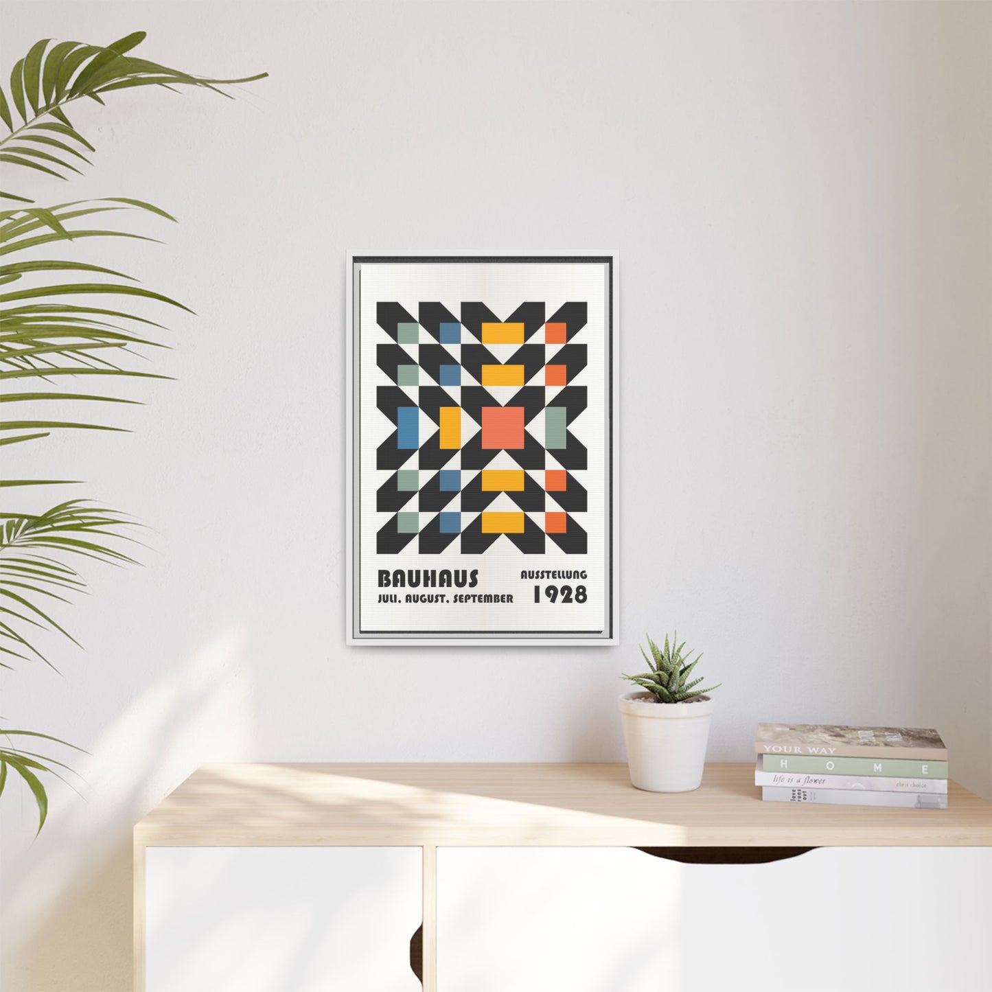 Bauhaus-Inspired Framed Canvas Art - Retro Multi-Color Wall Decor
