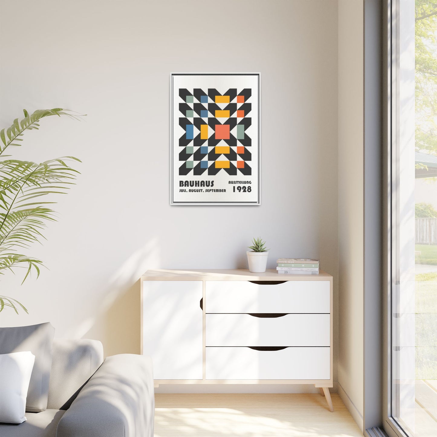 Bauhaus-Inspired Framed Canvas Art - Retro Multi-Color Wall Decor
