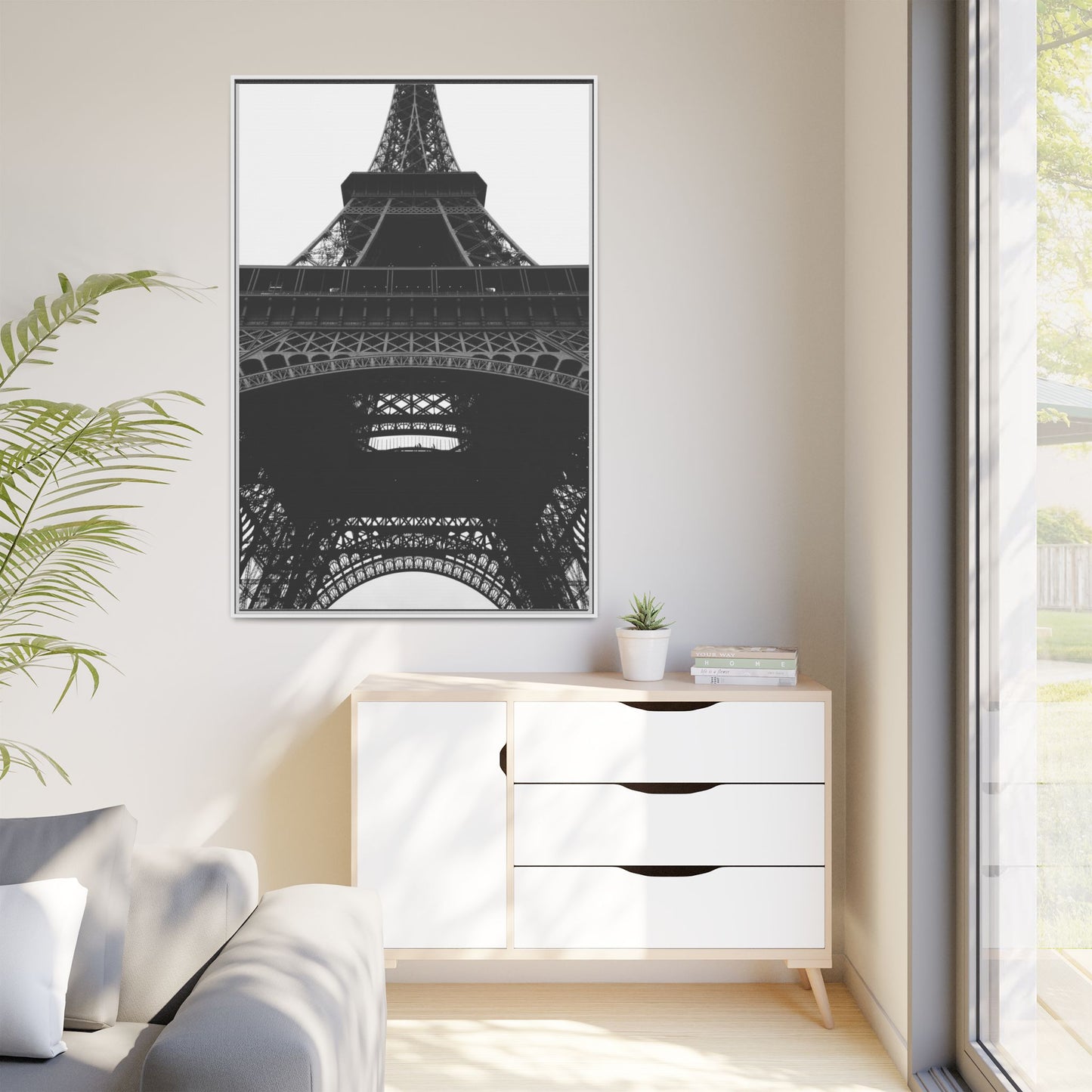 Eiffel Tower Matte Canvas Wall Art - Framed Black and White Decor