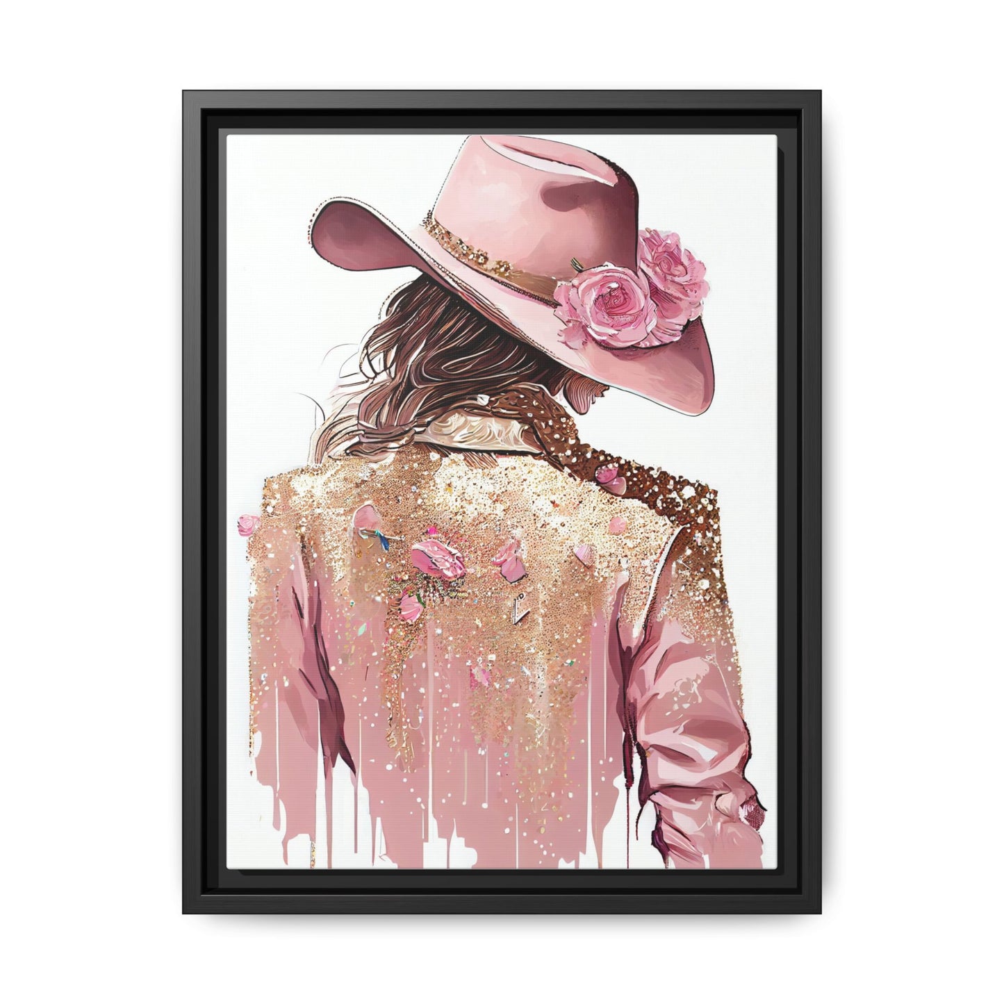 Western Chic Framed Canvas Art - Colorful Floral Cowboy Design
