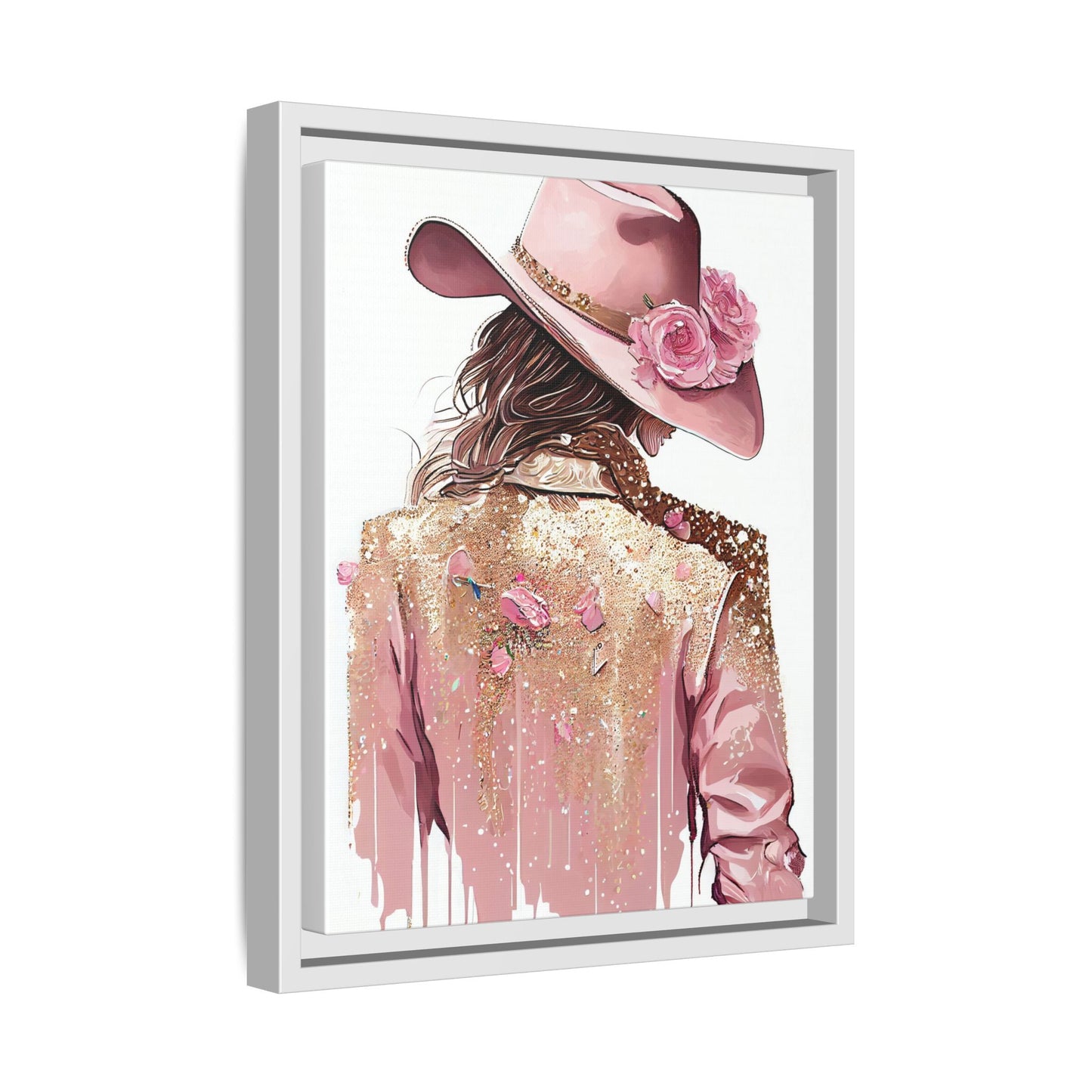 Western Chic Framed Canvas Art - Colorful Floral Cowboy Design