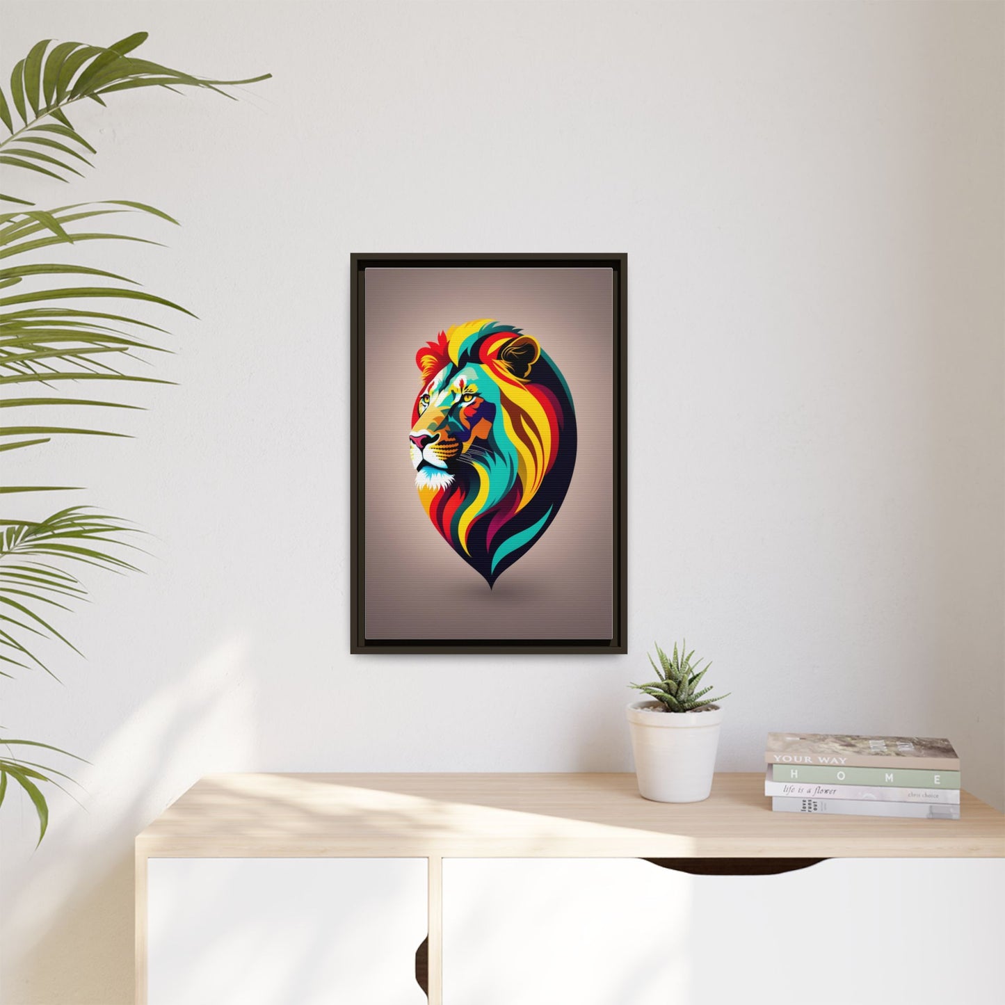 Vibrant Lion Canvas Wall Art, Framed Art Print, Colorful Animal Decor, Living Room Art, Unique Gift Idea