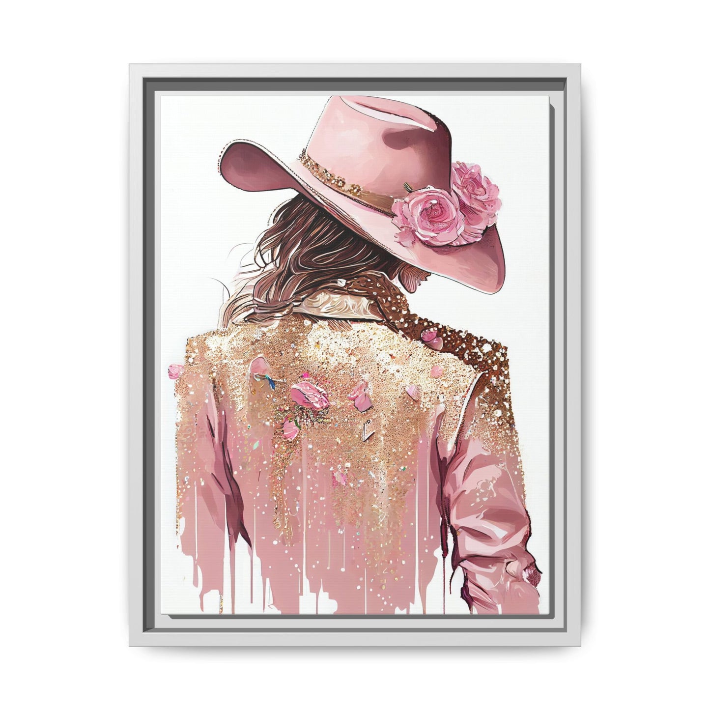 Western Chic Framed Canvas Art - Colorful Floral Cowboy Design