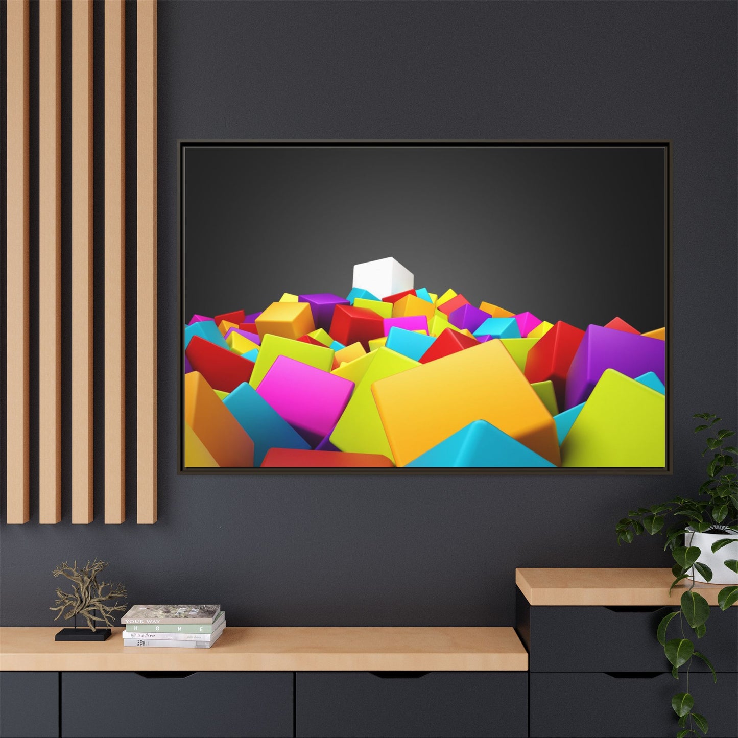 Vibrant Multi-Color Framed Canvas Art - Modern Geometric Decor