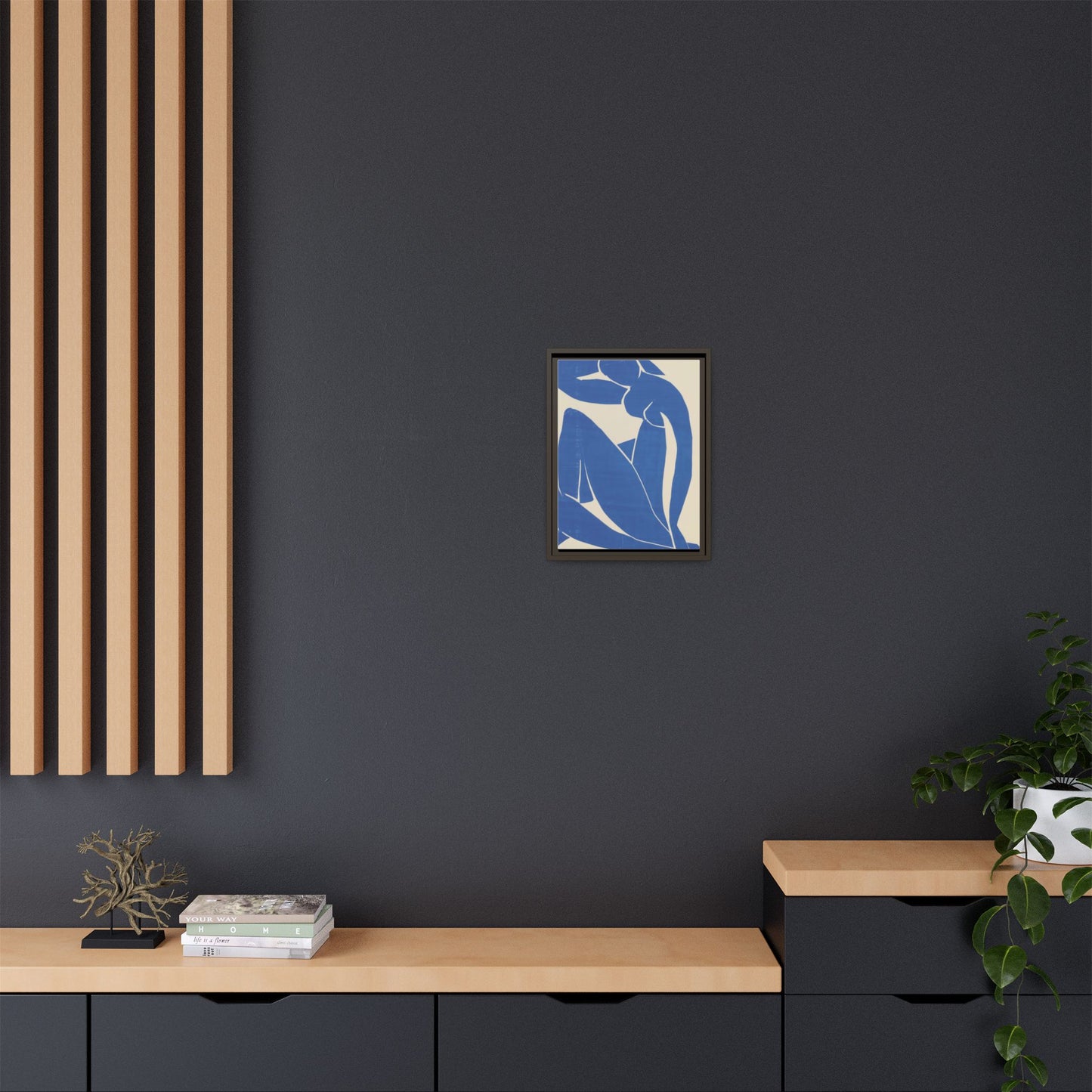 Contemporary Framed Canvas Art - Blue Abstract Figure, Modern Home Decor, Gift for Art Lovers, Stylish Wall Art, Feminine Vibe