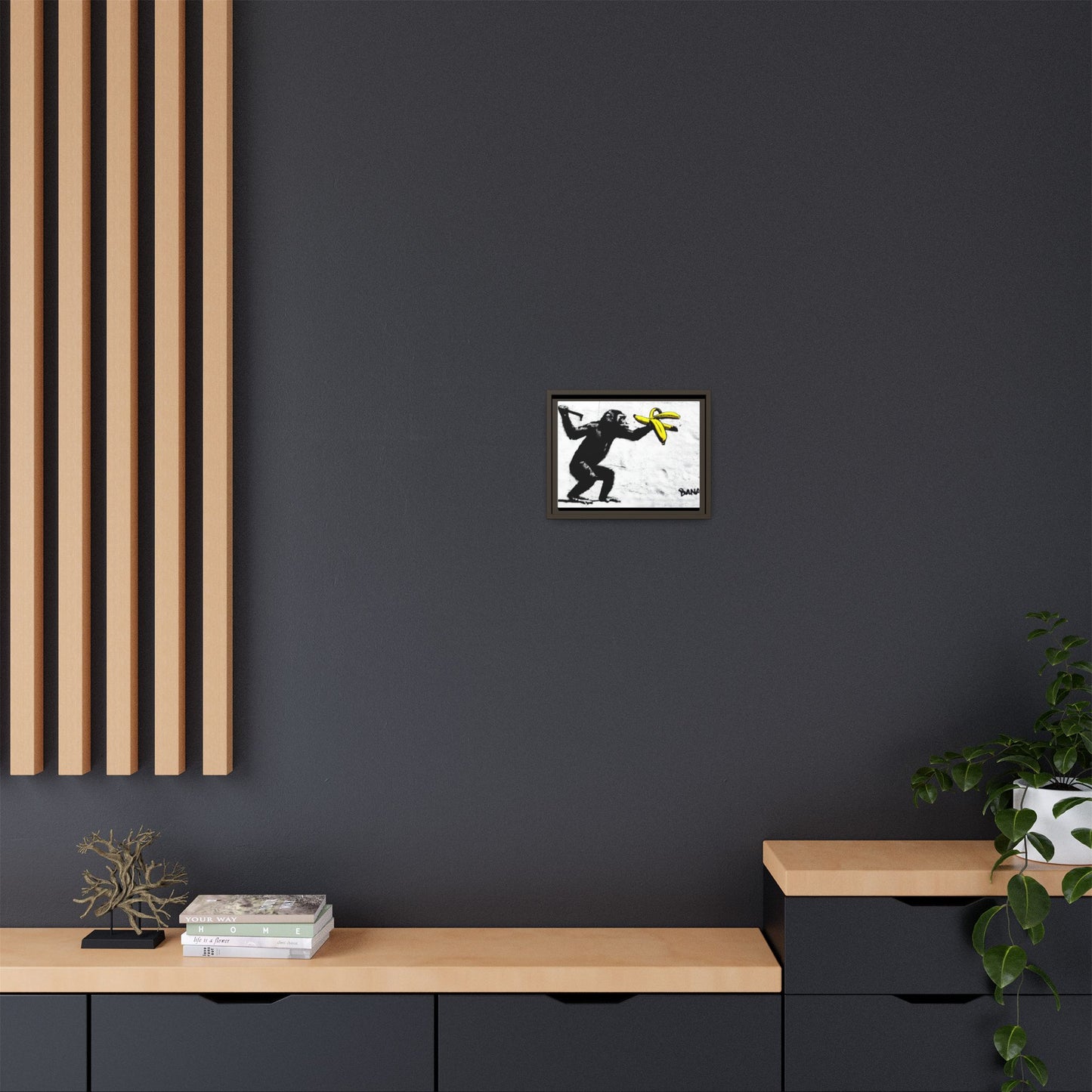 Framed Canvas Art - Playful Monkey with Bananas | Whimsical Wall Decor for Home & Office