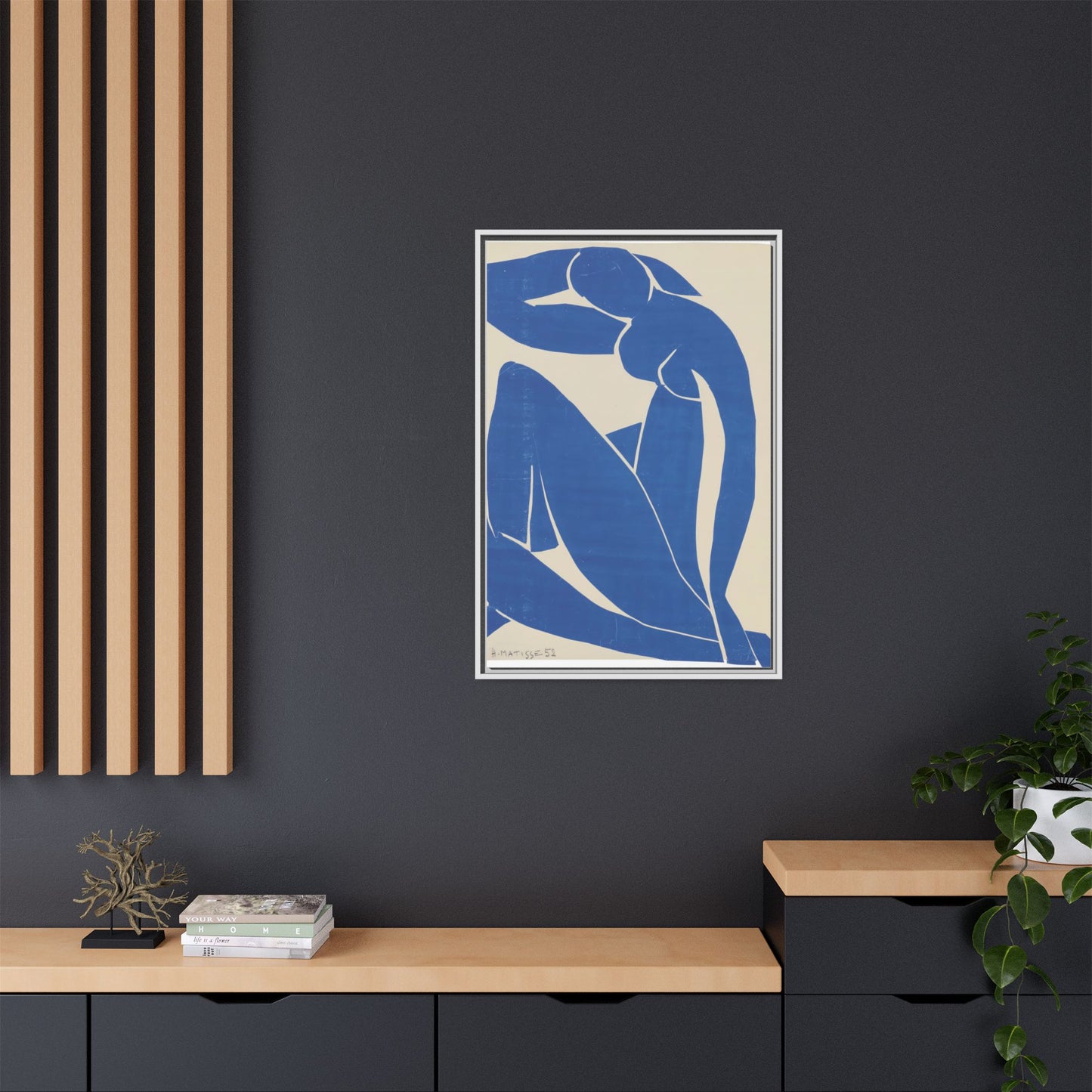 Contemporary Framed Canvas Art - Blue Abstract Figure, Modern Home Decor, Gift for Art Lovers, Stylish Wall Art, Feminine Vibe