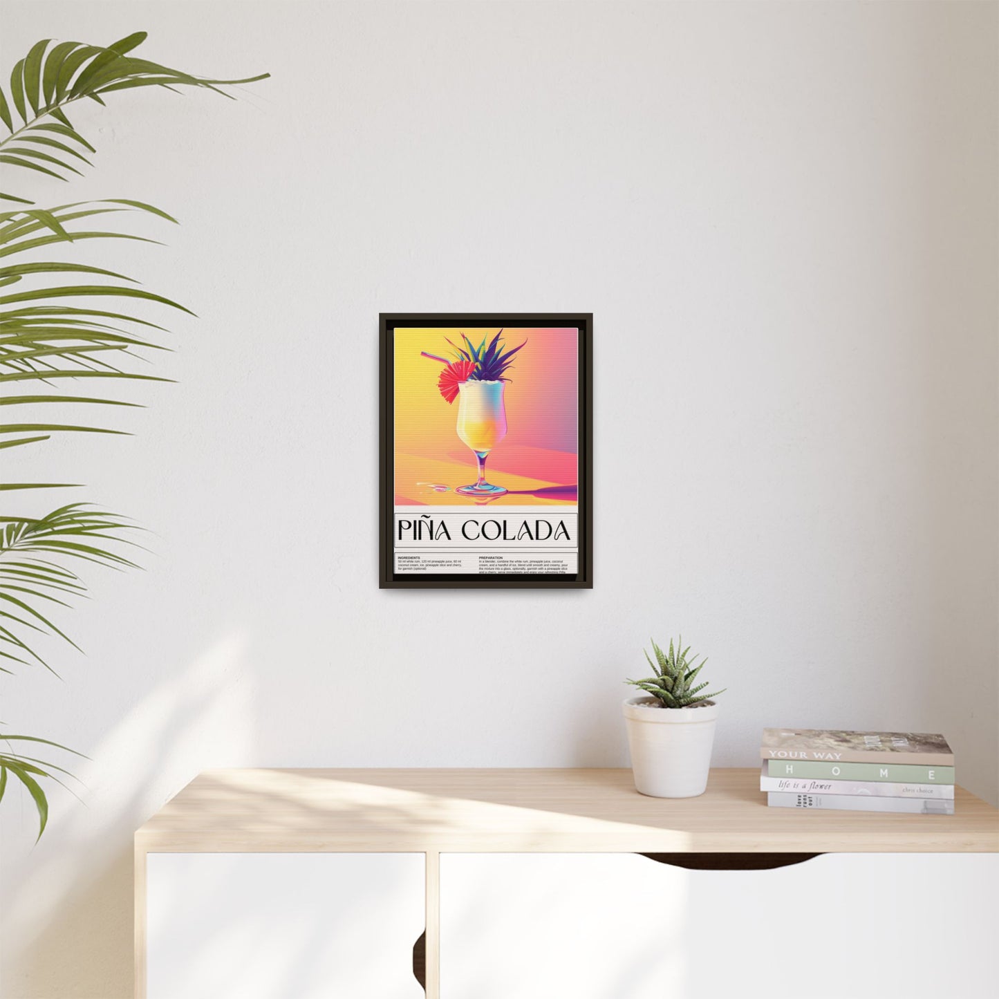 Piña Colada Art Print, Tropical Wall Decor, Summer Vibes Framed Canvas, Cocktail Lover Gift, Home Bar Decoration