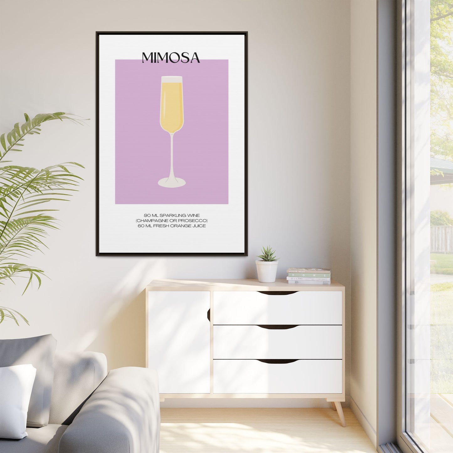 Mimosa Recipe Canvas Wall Art, Framed Home Decor, Kitchen Wall Art, Brunch Decoration, Gift for Foodies, Modern Art Print