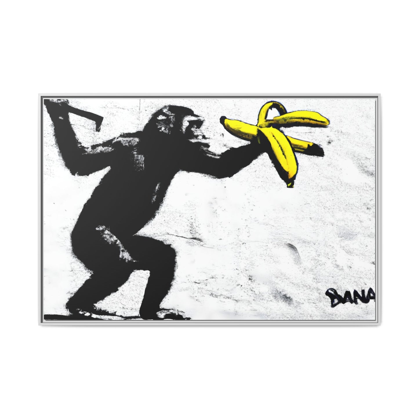 Framed Canvas Art - Playful Monkey with Bananas | Whimsical Wall Decor for Home & Office