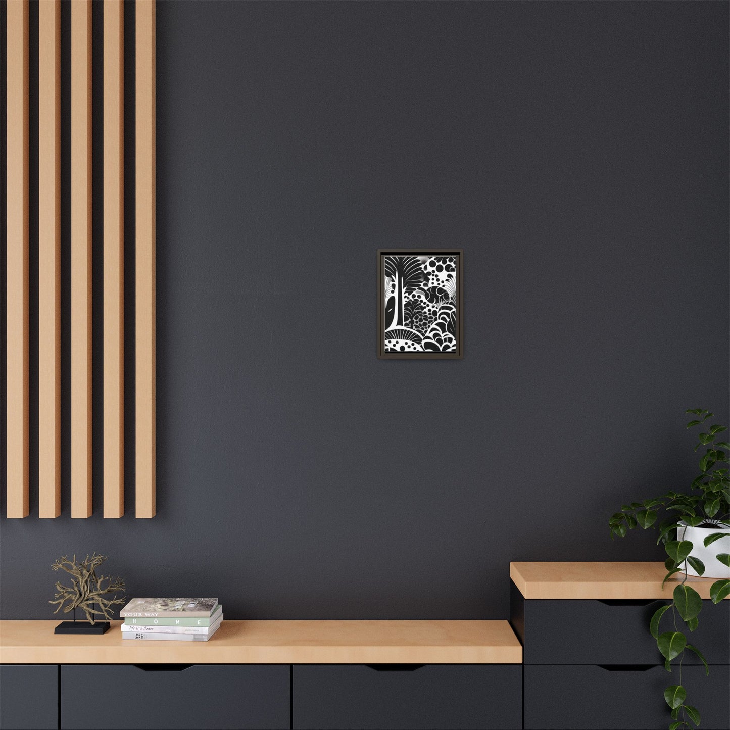 Black and White Framed Art Print, Modern Wall Décor, Minimalist Home Decoration, Botanical Canvas Artwork, Gift for Art Lovers