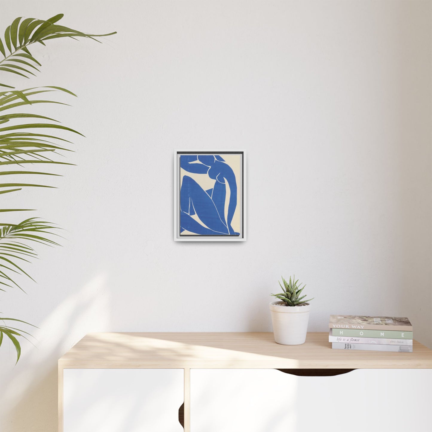 Contemporary Framed Canvas Art - Blue Abstract Figure, Modern Home Decor, Gift for Art Lovers, Stylish Wall Art, Feminine Vibe