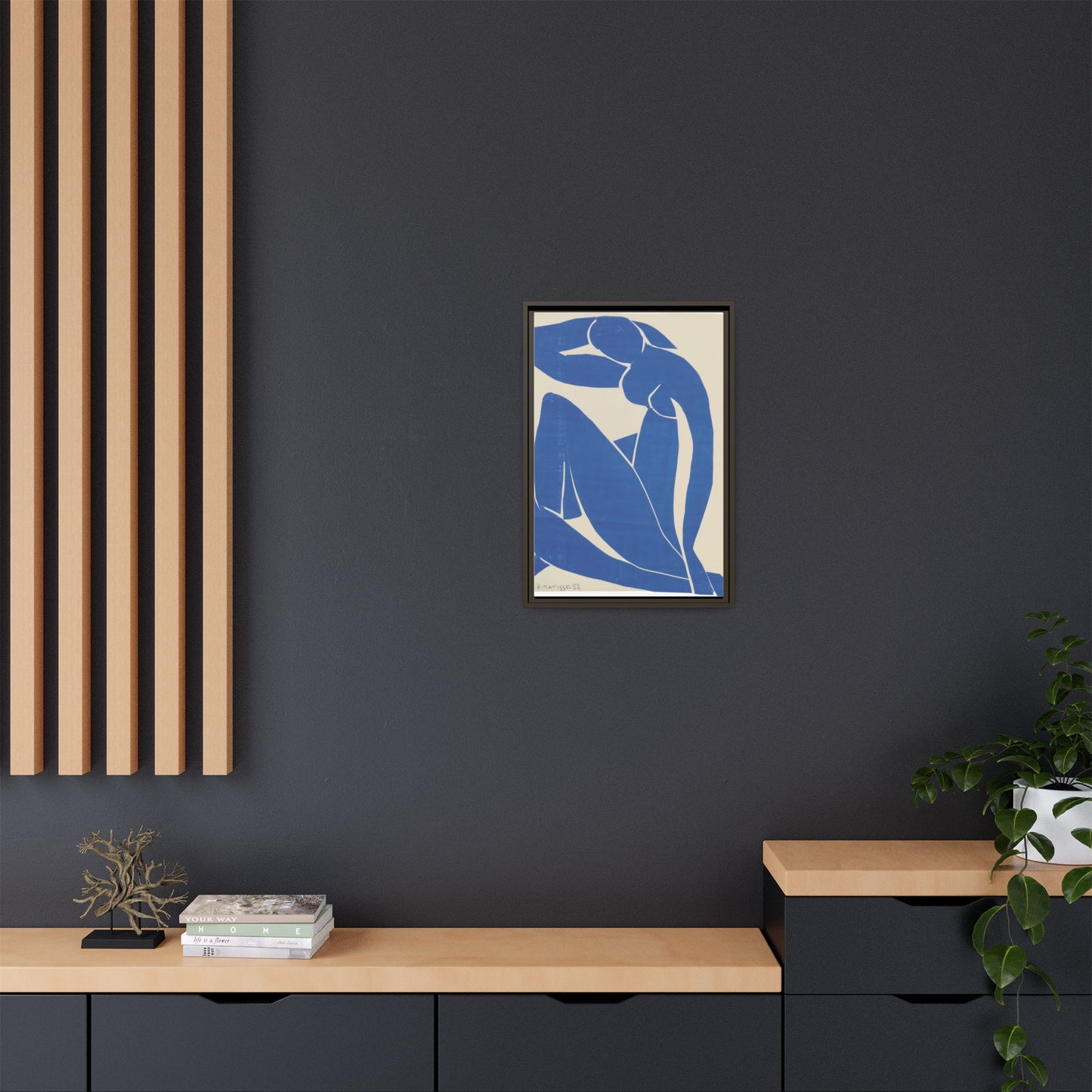 Contemporary Framed Canvas Art - Blue Abstract Figure, Modern Home Decor, Gift for Art Lovers, Stylish Wall Art, Feminine Vibe