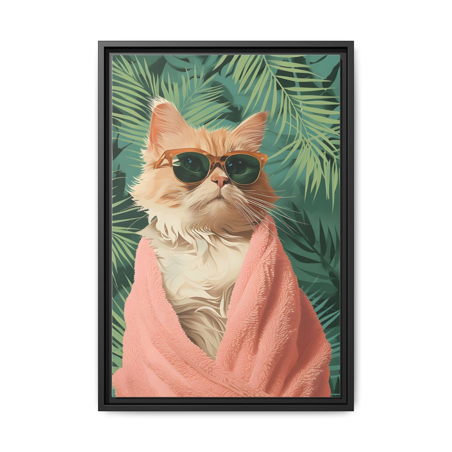 Framed Cat Art Print, Cool Cat Wall Decor, Tropical Vibe Home Decor, Fun Pet Lover Gift, Cute Animal Wall Art