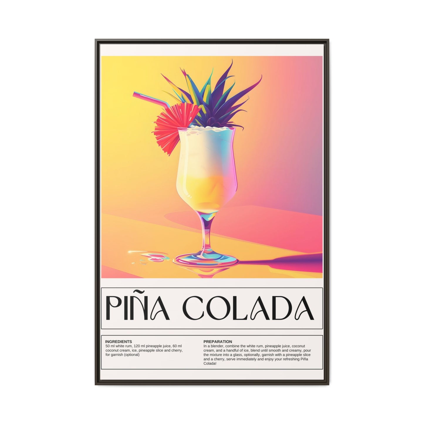 Piña Colada Art Print, Tropical Wall Decor, Summer Vibes Framed Canvas, Cocktail Lover Gift, Home Bar Decoration