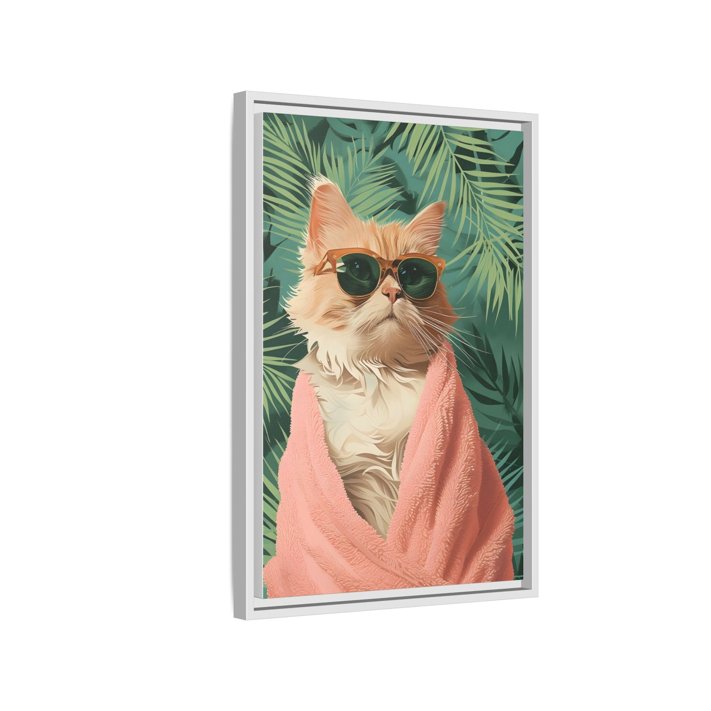 Framed Cat Art Print, Cool Cat Wall Decor, Tropical Vibe Home Decor, Fun Pet Lover Gift, Cute Animal Wall Art