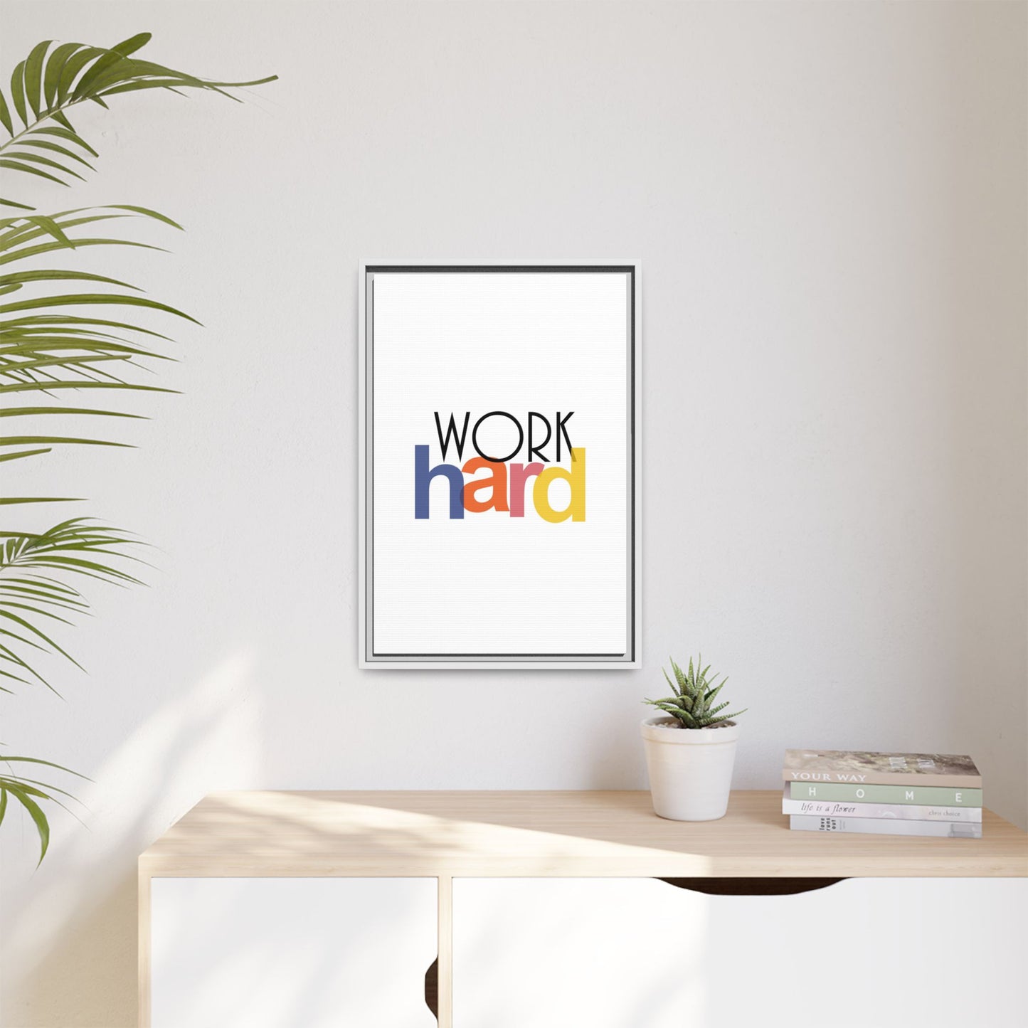 Framed Wall Art: Motivational 'WORK hard' Canvas Print | Office Decor, Gift for Student, Inspirational Wall Decor, Home Office Wall Art