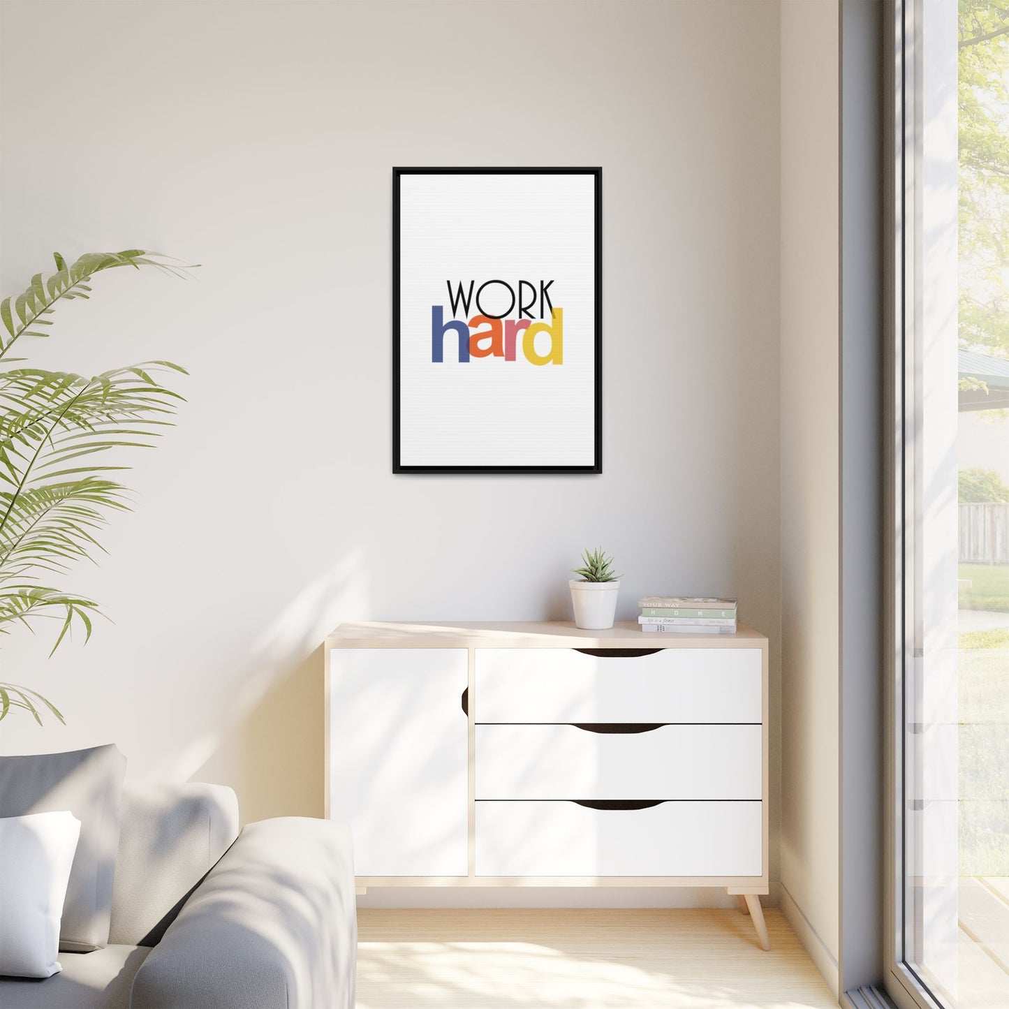 Framed Wall Art: Motivational 'WORK hard' Canvas Print | Office Decor, Gift for Student, Inspirational Wall Decor, Home Office Wall Art