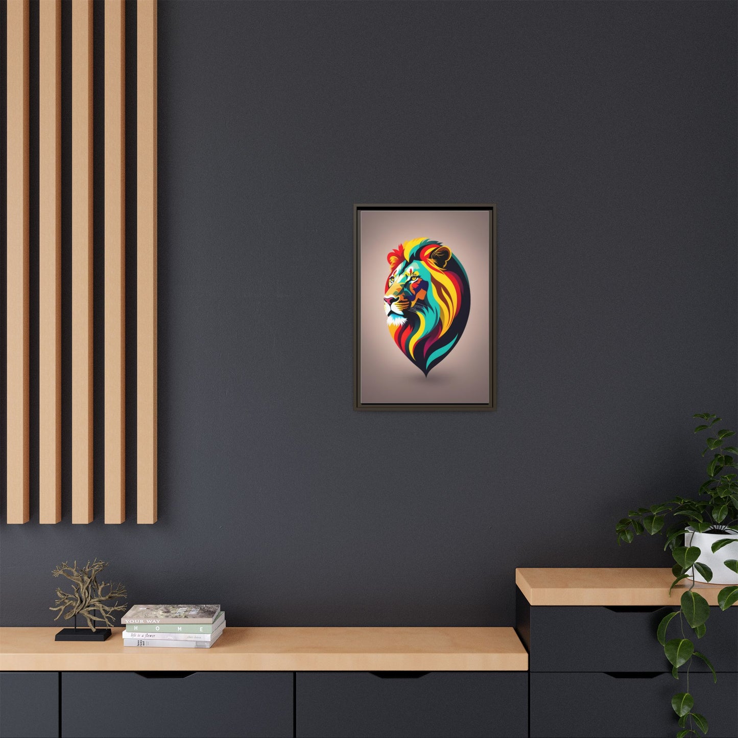 Vibrant Lion Canvas Wall Art, Framed Art Print, Colorful Animal Decor, Living Room Art, Unique Gift Idea